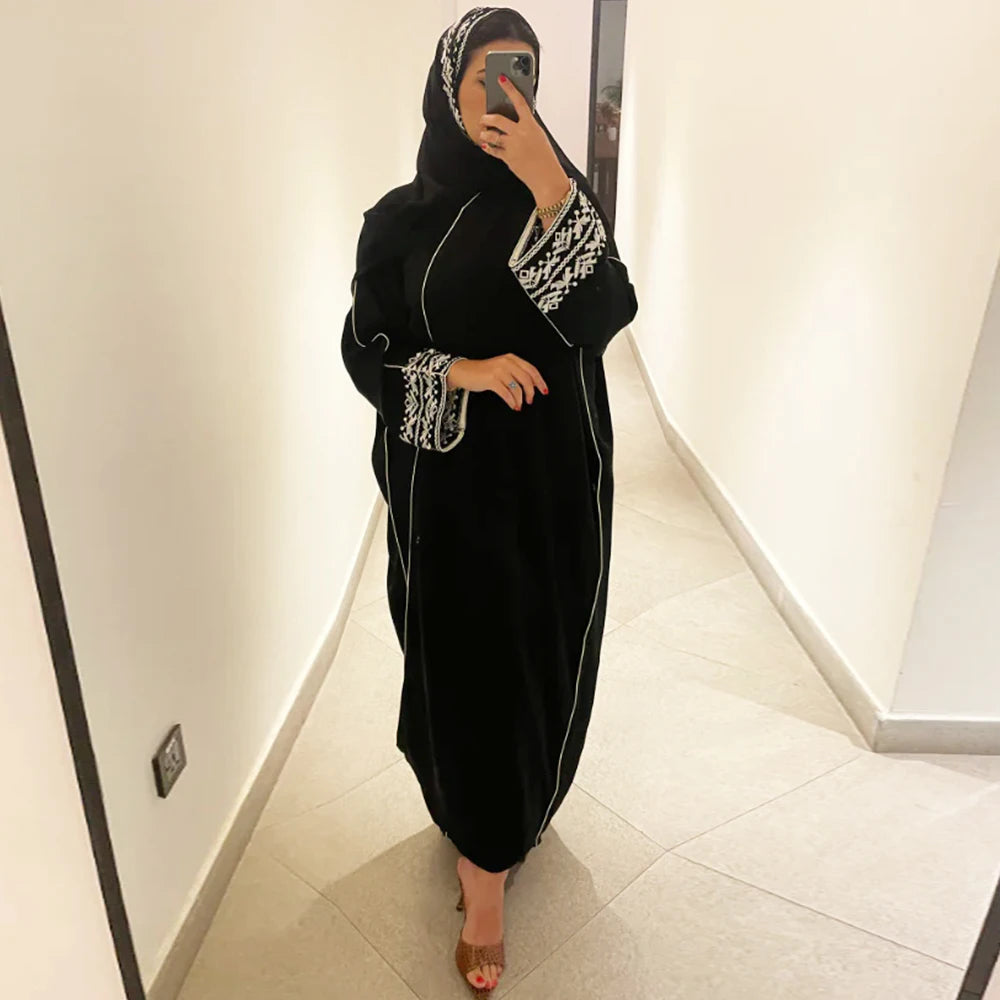 Classic Embroidered Abaya – Loose Maxi Dress, One Size (Hijab Sold Separately) | AbayaVida