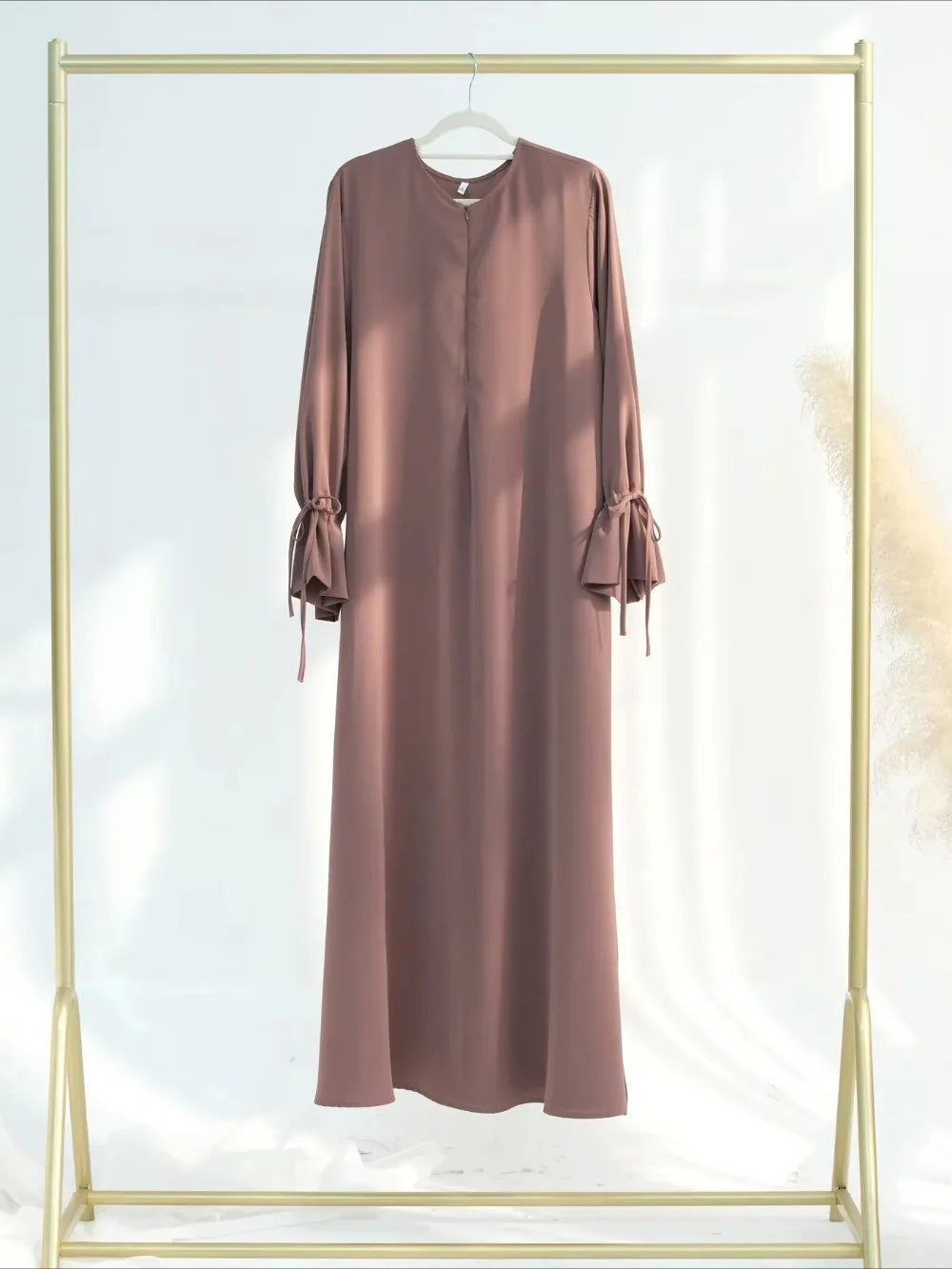 Bow Lace-Up Eid Dress – Adjustable Waist Festival Robe - Gray - M | AbayaVida