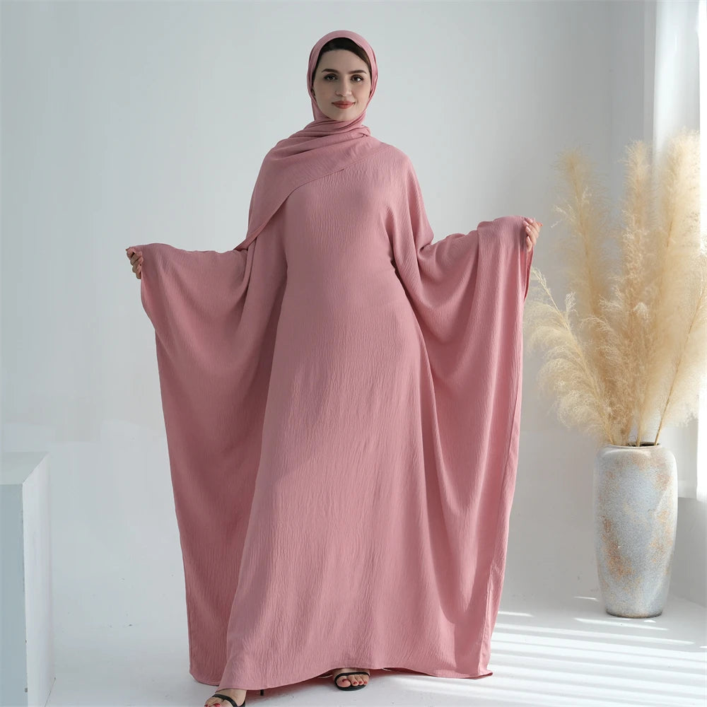 Soft Crepe Khimar Batwing Set with Hijab – Pullover Prayer Dress - White with hijab - XL | AbayaVida