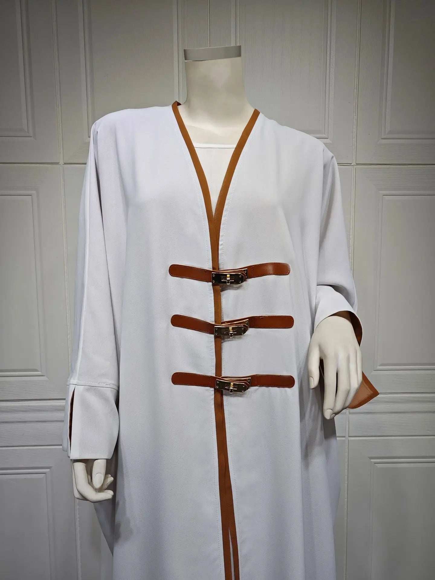 Leather Buckle Kimono Abaya - Abaya Vida