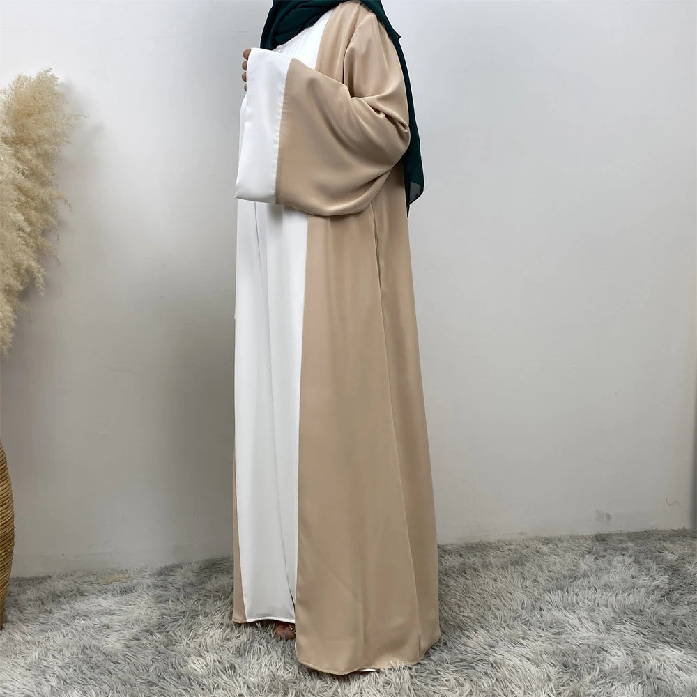 Luxury Splicing Faux Two-Piece Abaya – Zip Front Colour-Block Robe