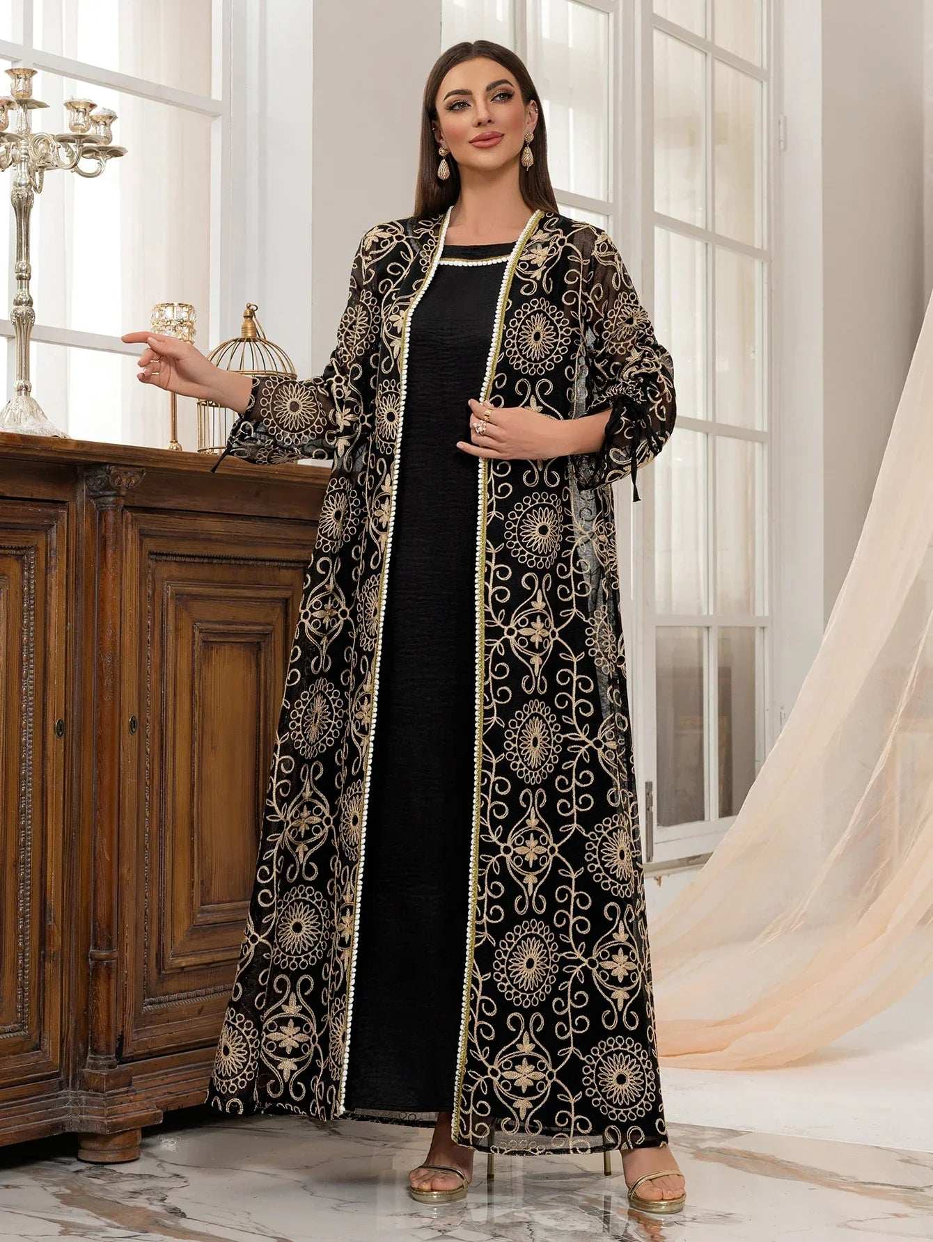 Green Floral Embroidered Abaya - Abaya Vida