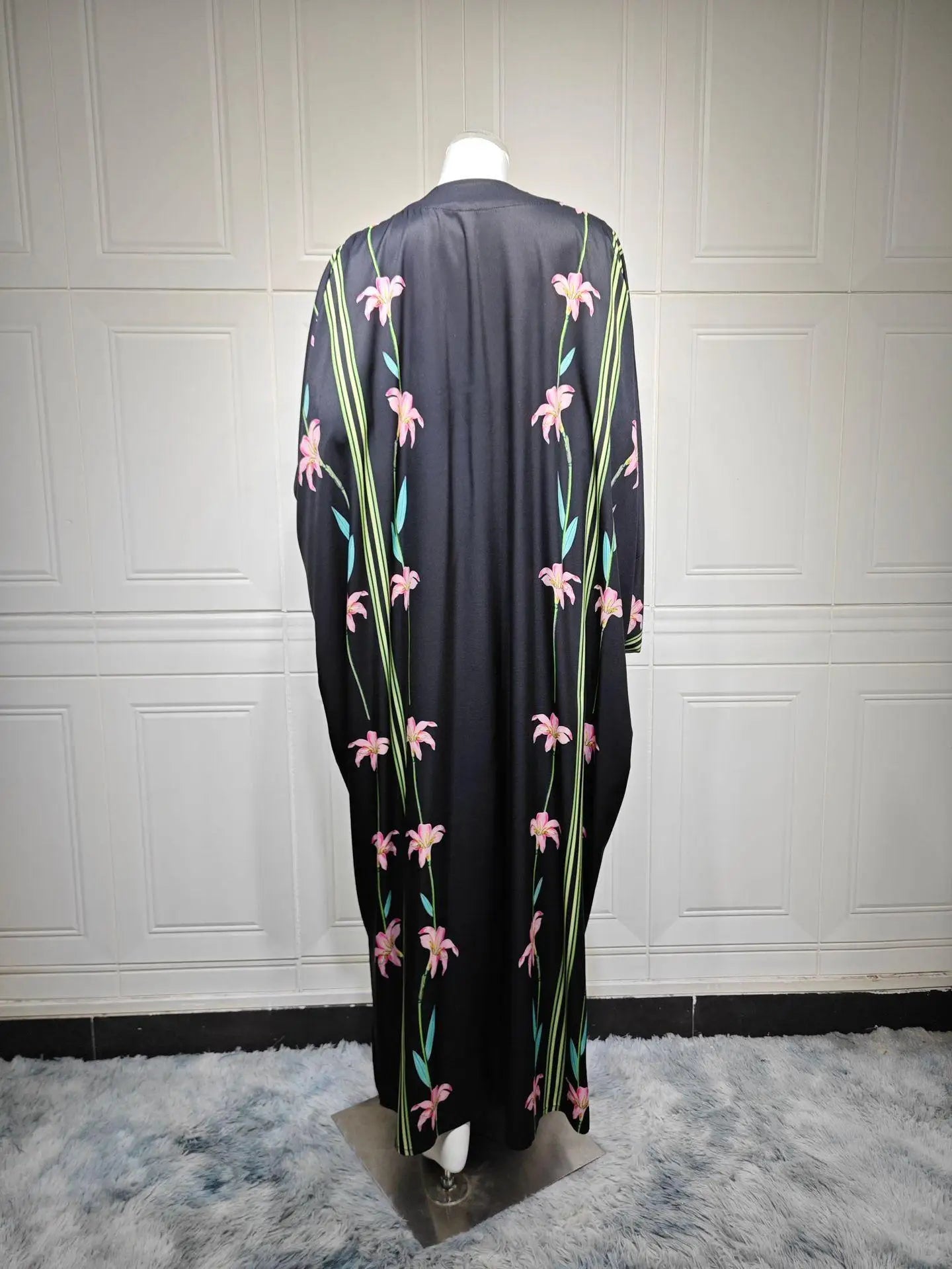 Embroidered Two-Piece Cardigan Abaya with Hijab – Button Closure, One Size
