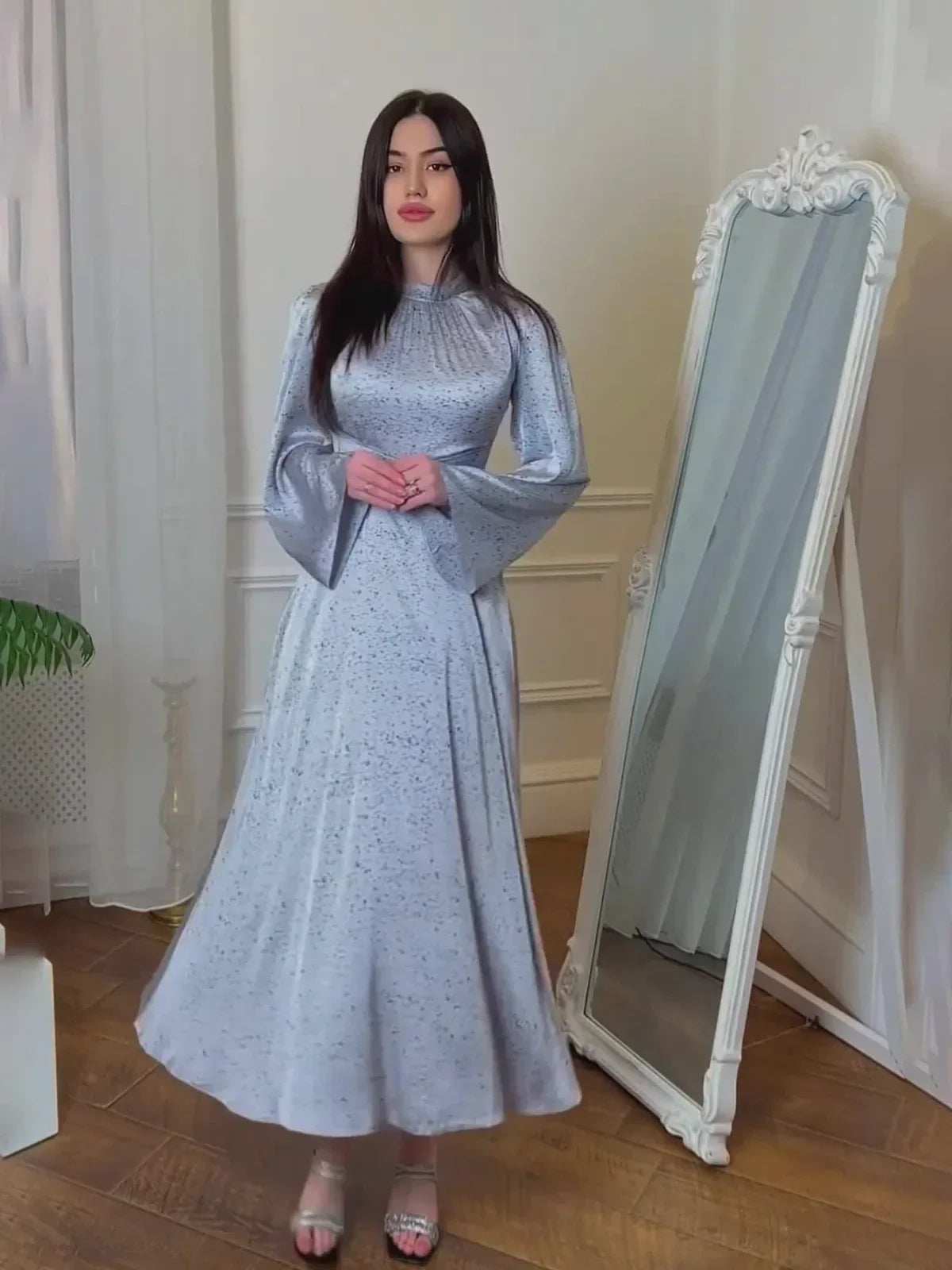 Printed Satin Lace Abaya - Abaya Vida