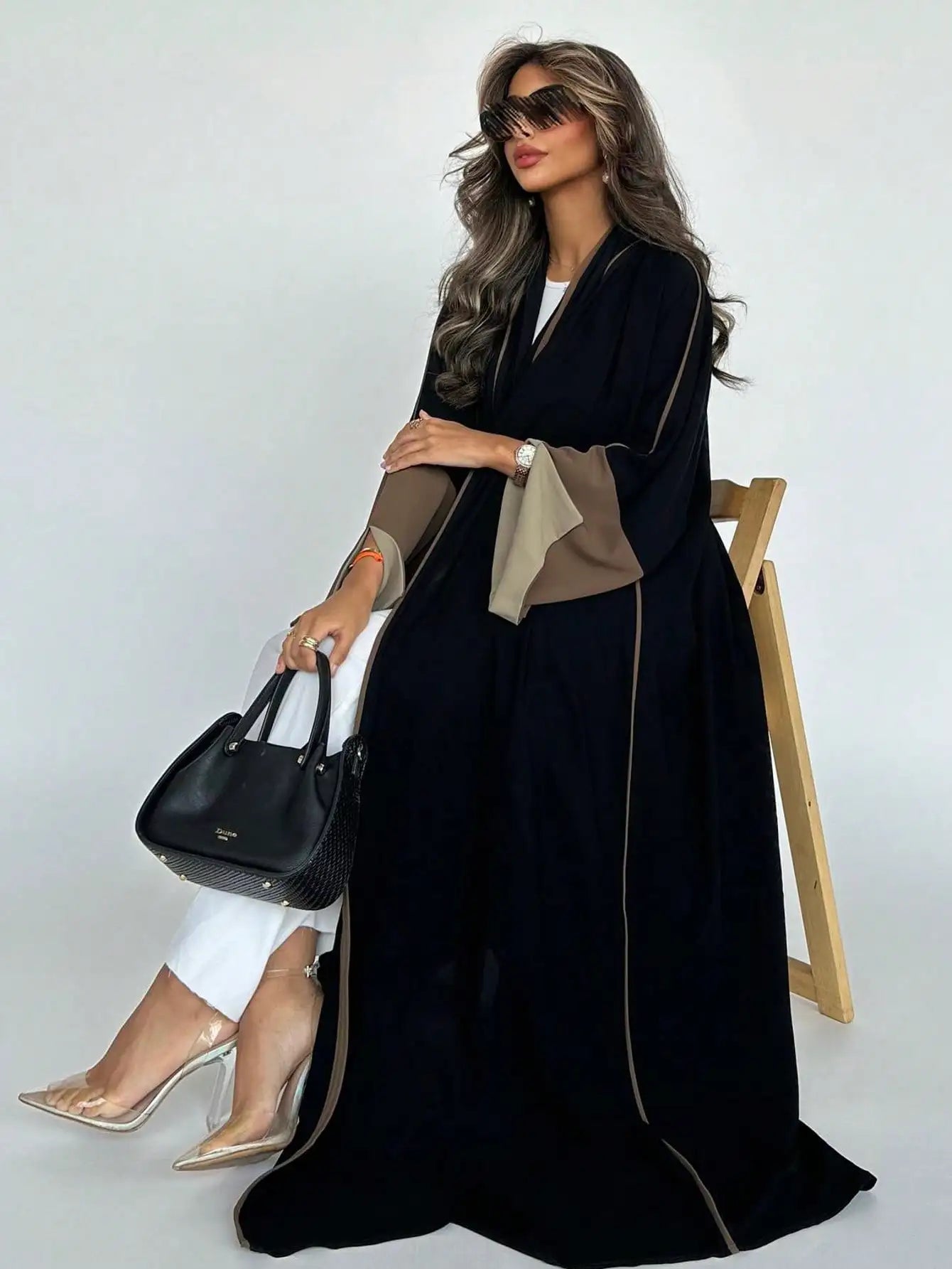 Middle Eastern Open Front Abaya – Full Sleeve Robe - Purple blue | AbayaVida