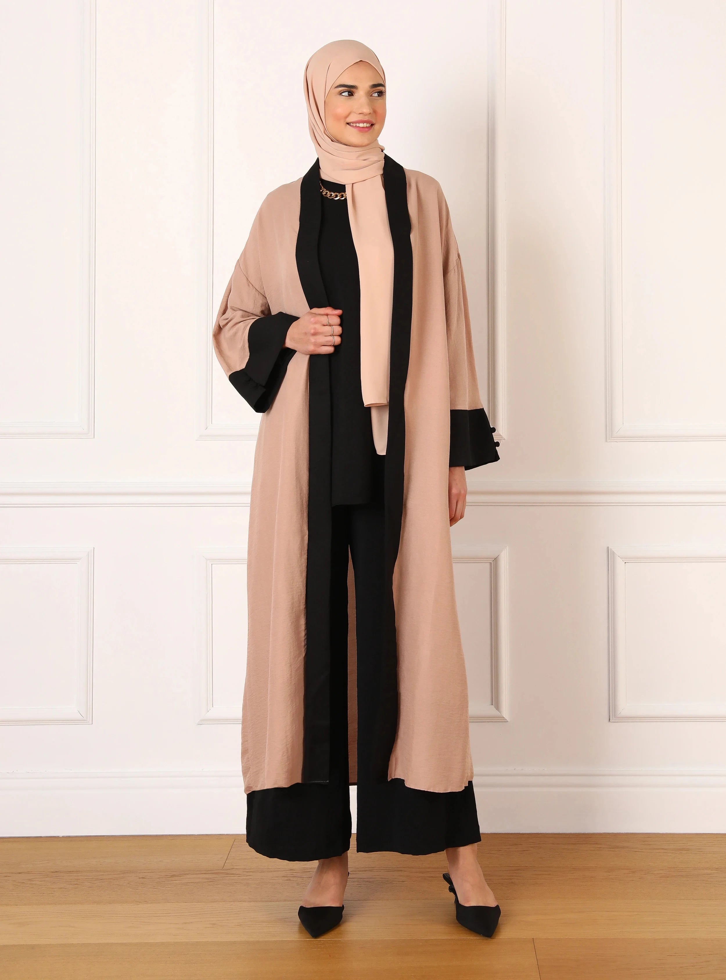 Pink Patchwork Abaya Cardigan – Open Front Robe - Title Default Title | AbayaVida