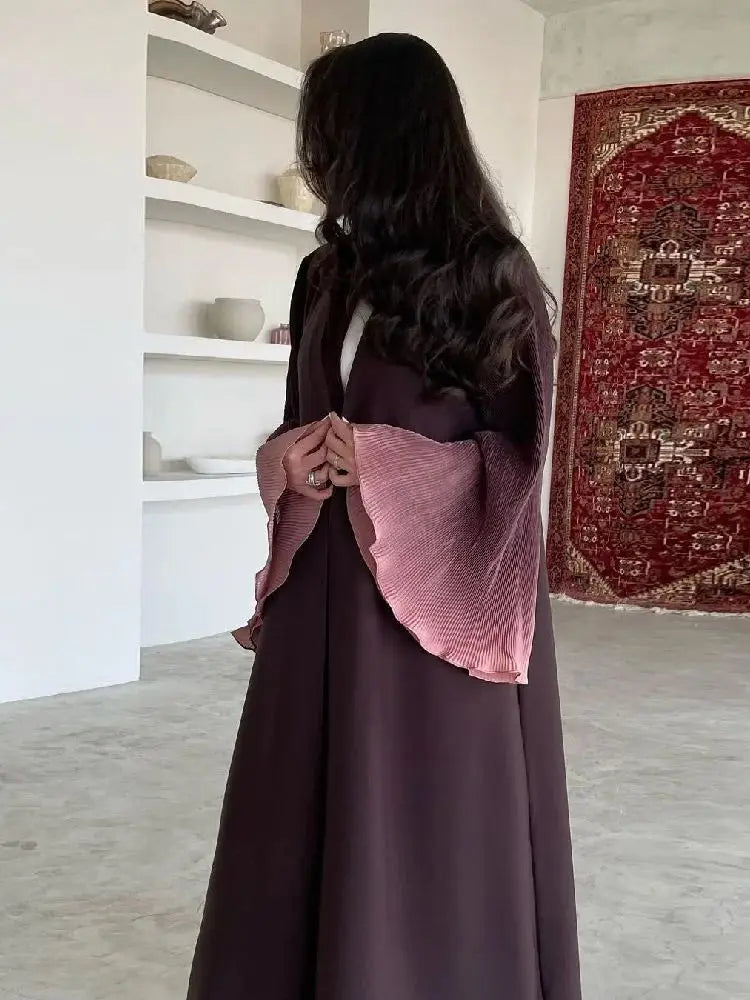 Ramadan Open Abaya – Jewel Tone Robe with Patch Detailing