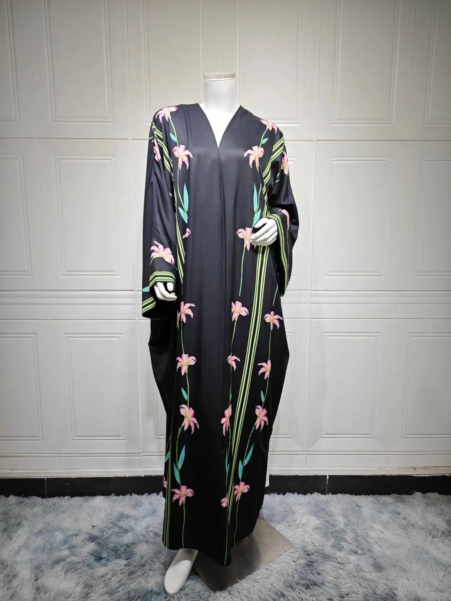 Embroidered Two-Piece Cardigan Abaya with Hijab – Button Closure, One Size