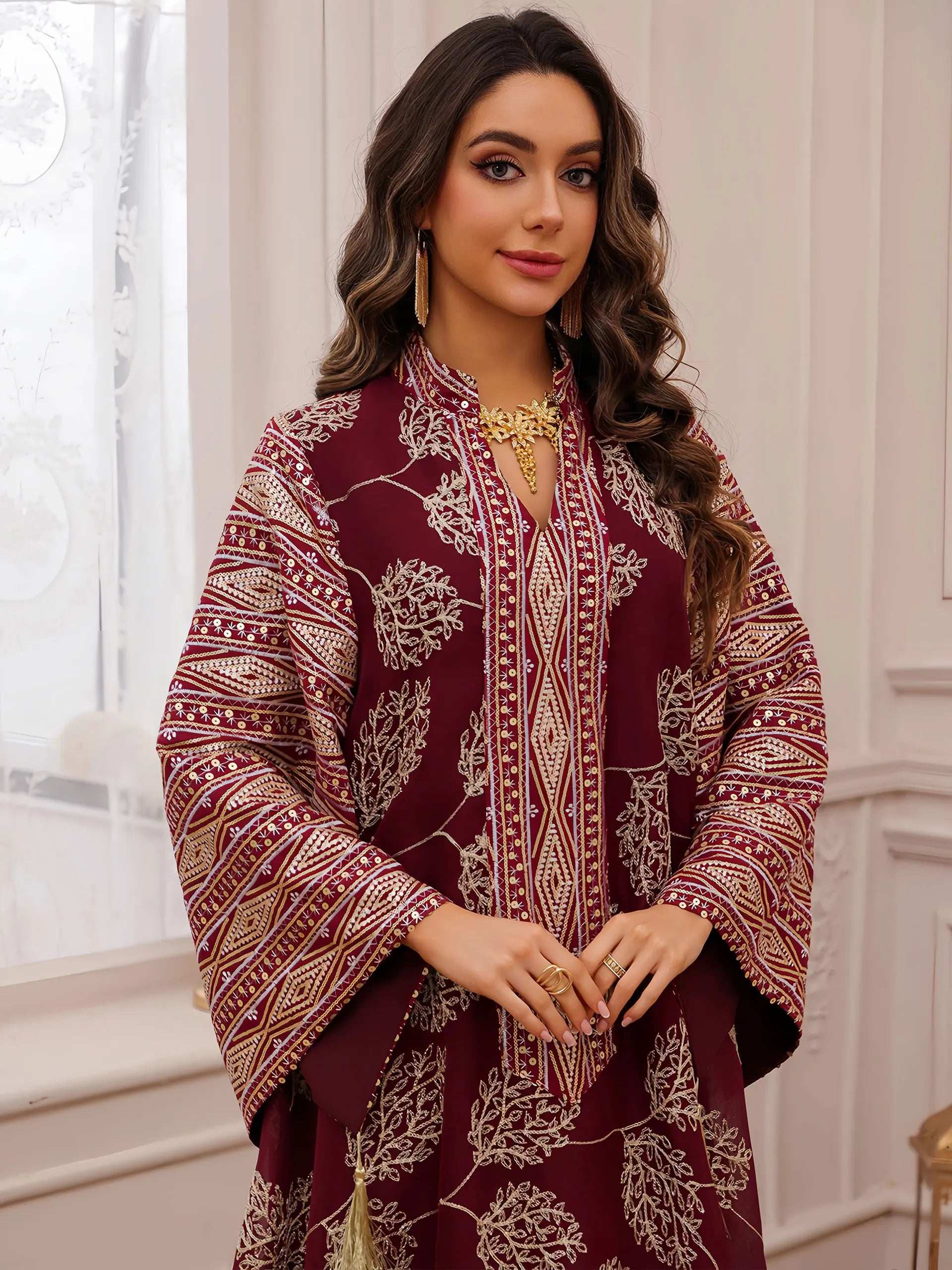 Crimson Gold Royal Abaya - Abaya Vida