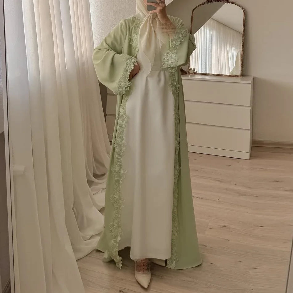 Embroidered Eid Cardigan Robe – Open Front Party Abaya in Green | AbayaVida