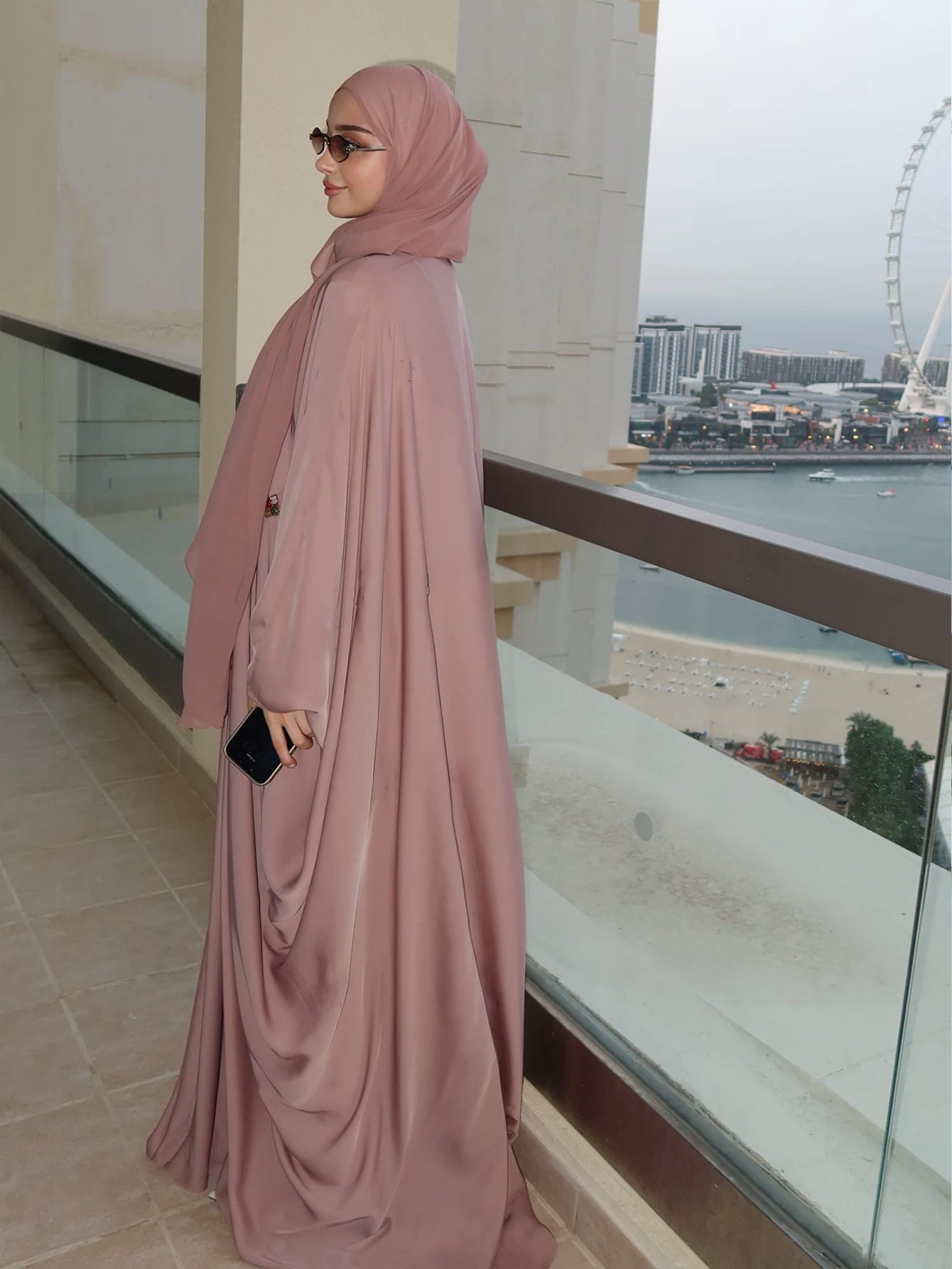 Pink Batwing Sleeve Abaya – Open Front Robe, One Size | AbayaVida