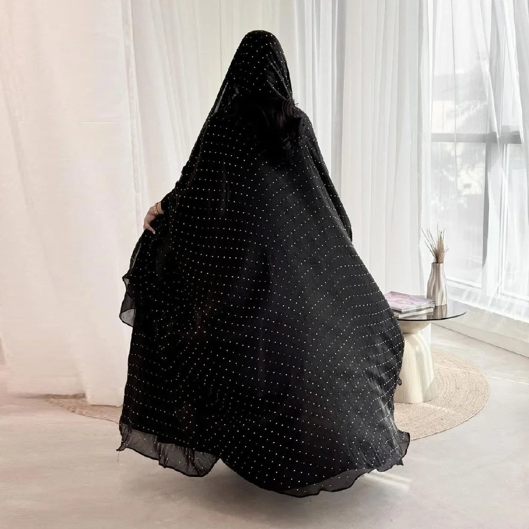 Wave Point Open Kimono Abaya – Black Layering Robe