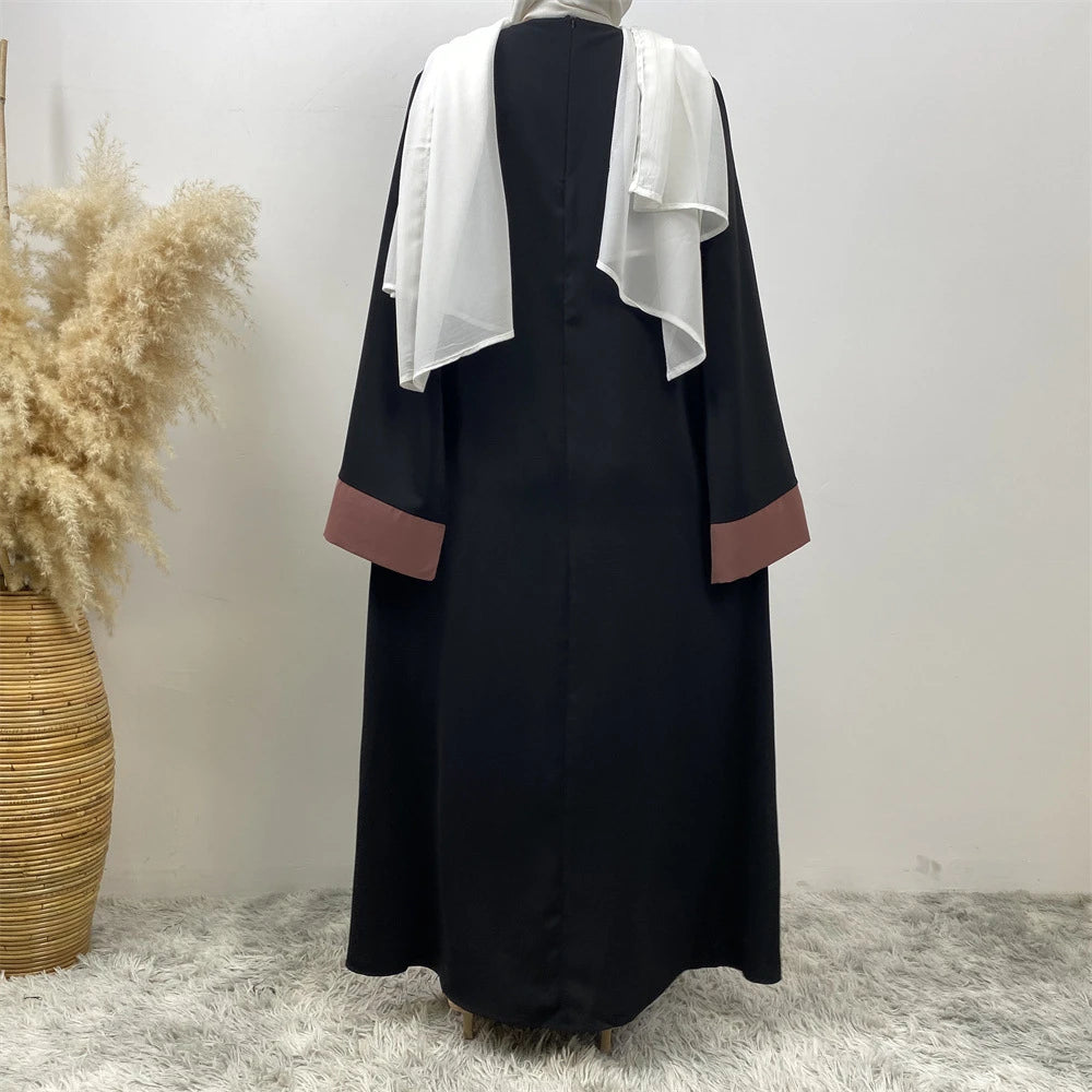 Luxury Splicing Faux Two-Piece Abaya – Zip Front Colour-Block Robe