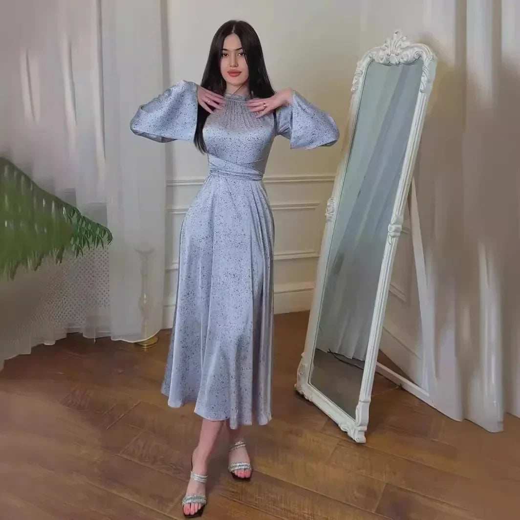 Printed Satin Lace Abaya - Abaya Vida