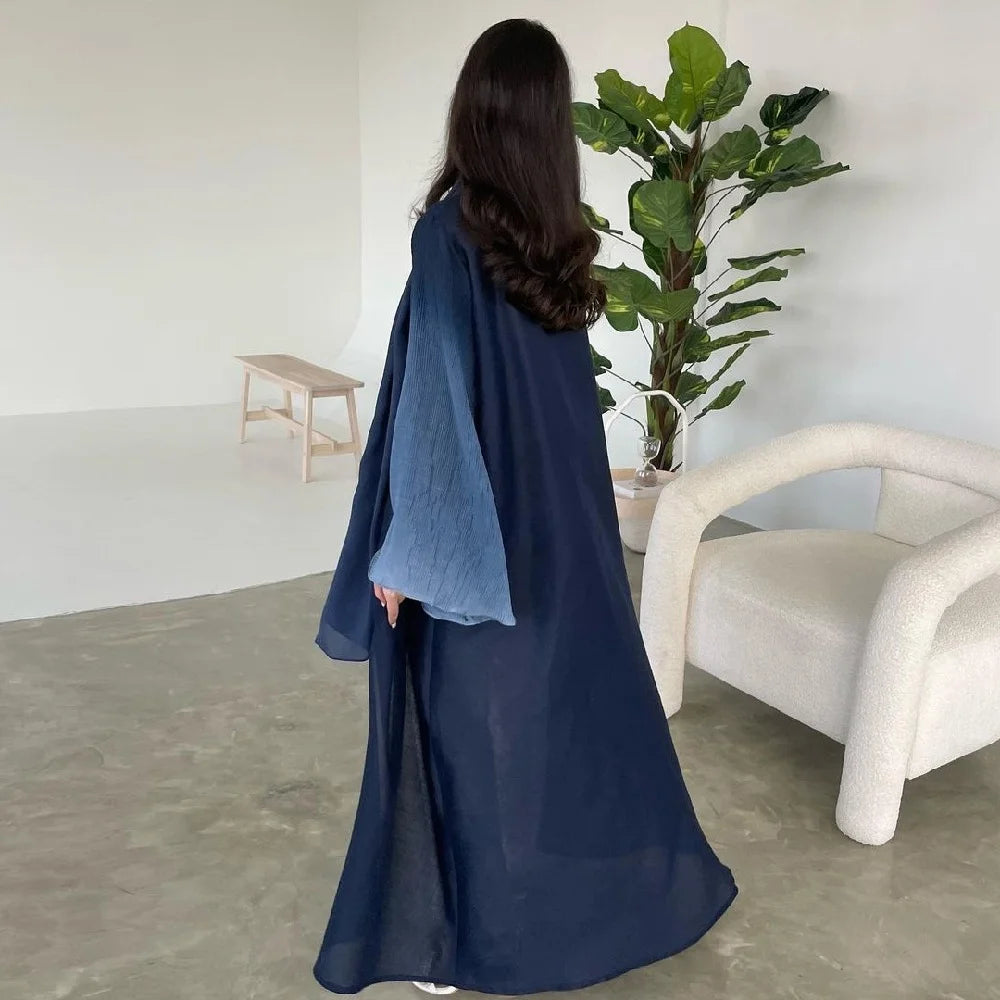 Ramadan Open Abaya – Jewel Tone Robe with Patch Detailing