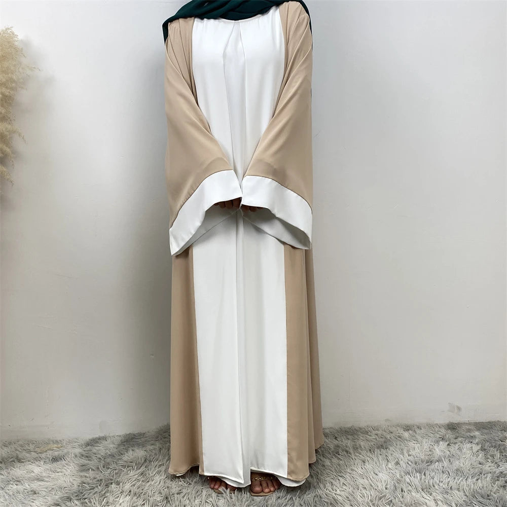 Luxury Splicing Faux Two-Piece Abaya – Zip Front Colour-Block Robe