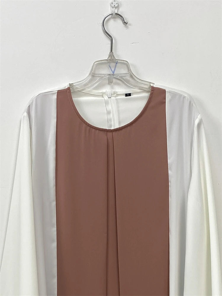 Luxury Splicing Faux Two-Piece Abaya – Zip Front Colour-Block Robe