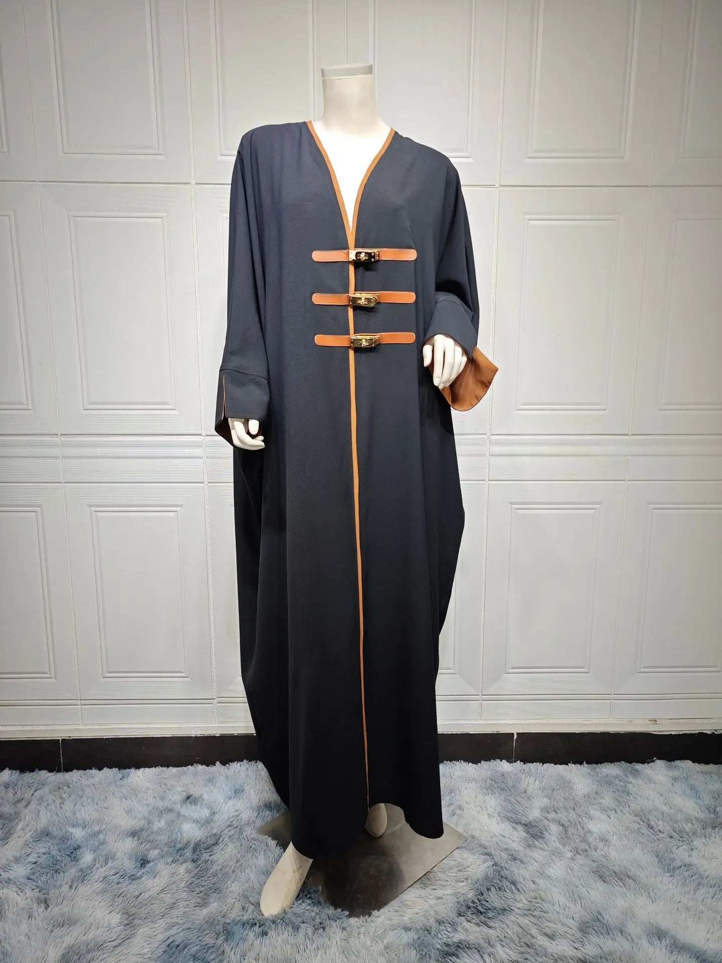 Leather Buckle Kimono Abaya - Abaya Vida