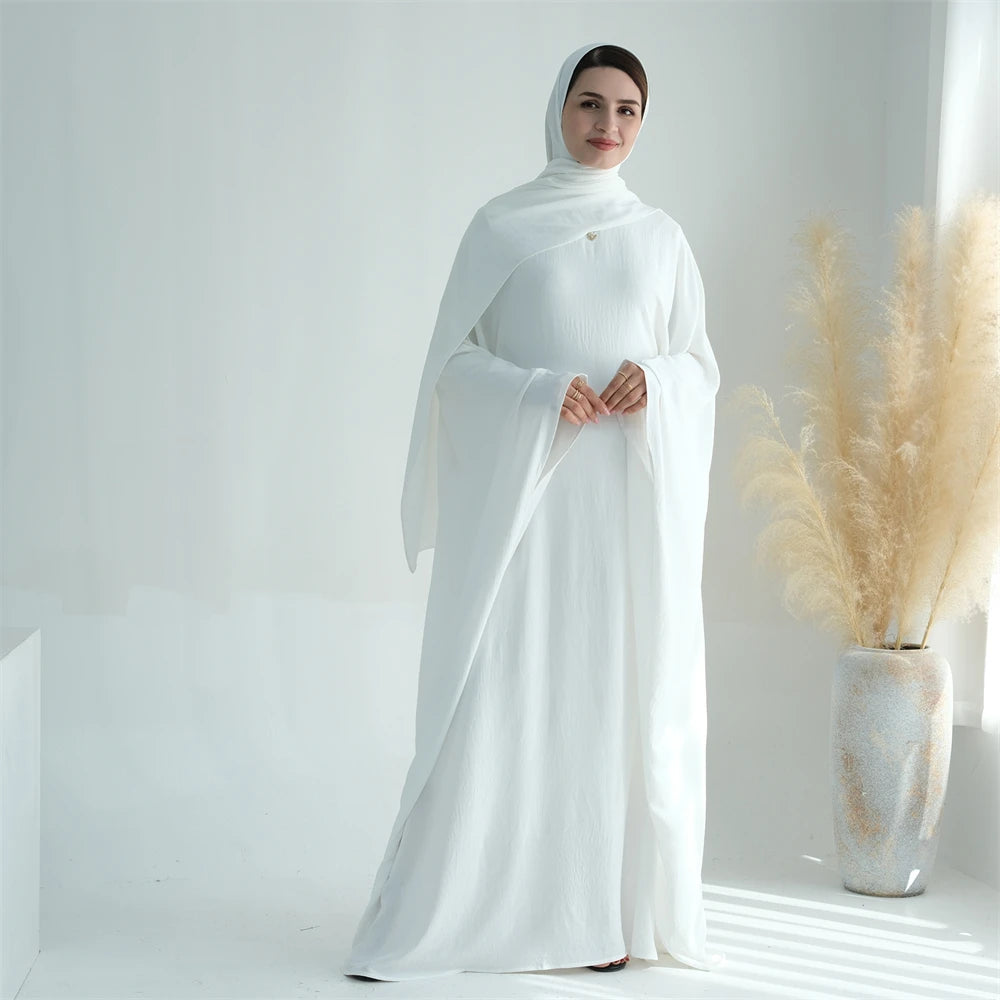 Soft Crepe Khimar Batwing Set with Hijab – Pullover Prayer Dress - Blue with hijab - XL | AbayaVida