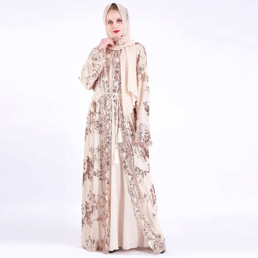 Belted Embroidered Abaya - Abaya Vida