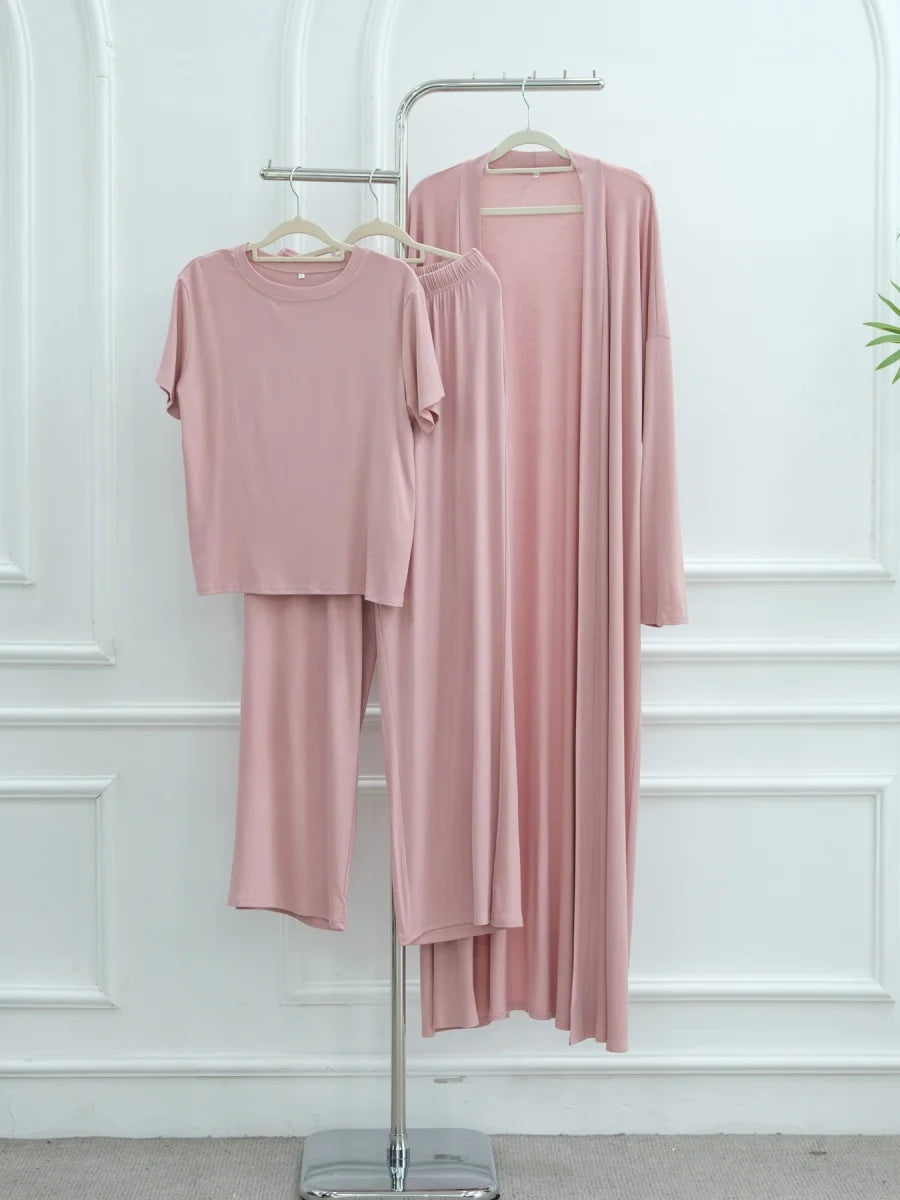 Dubai Three-Piece Abaya Set – Cardigan, Top & Trousers Coordinated Outfit