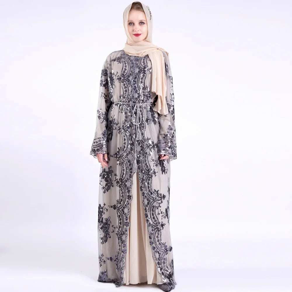 Belted Embroidered Abaya - Abaya Vida