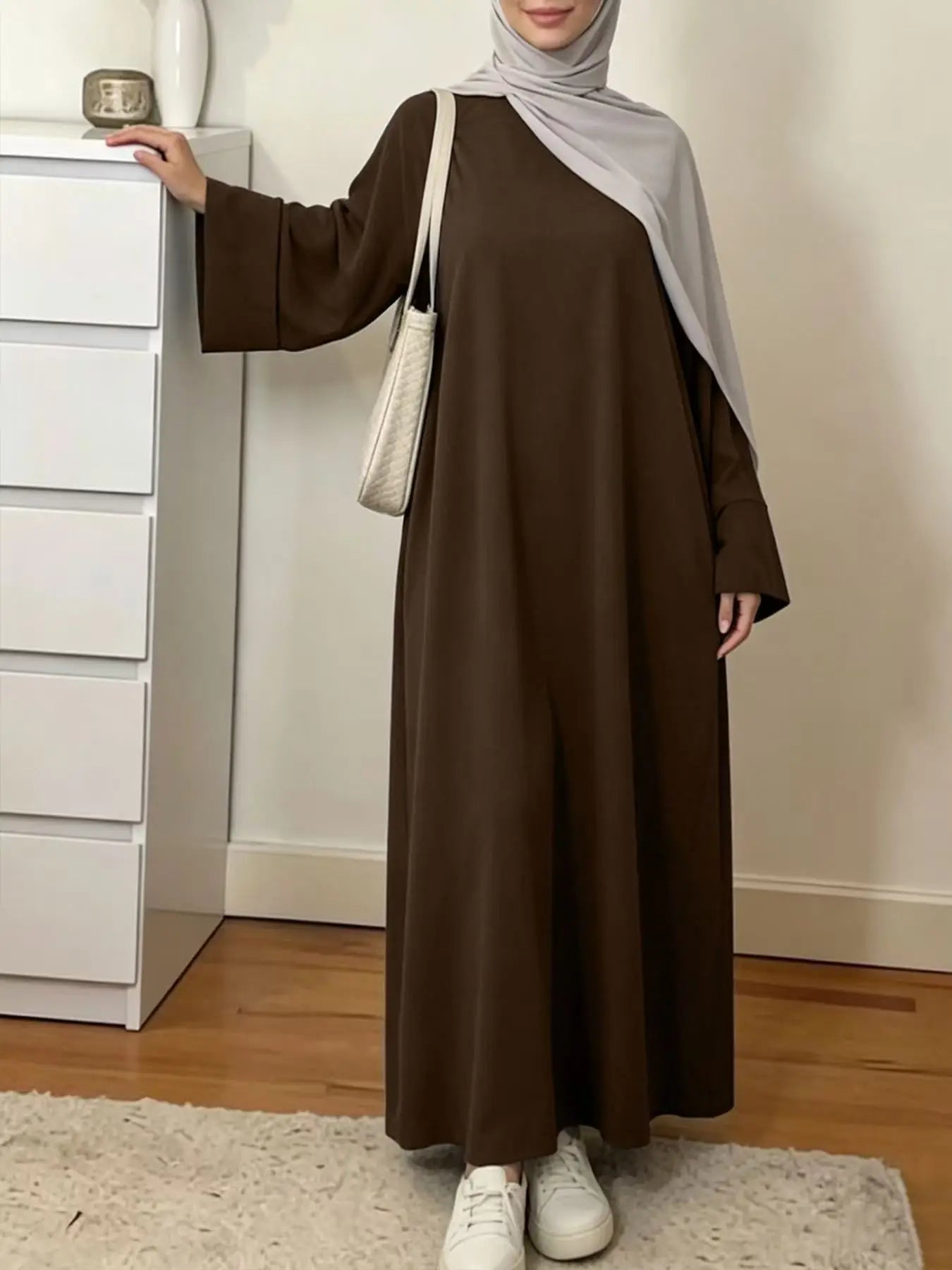 Solid Colour Maxi Abaya for Women – Loose Fit Long Sleeve Prayer Robe