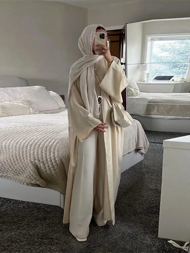Cotton Linen Batwing Kimono Abaya for Women – Open Front Casual Cardigan Robe