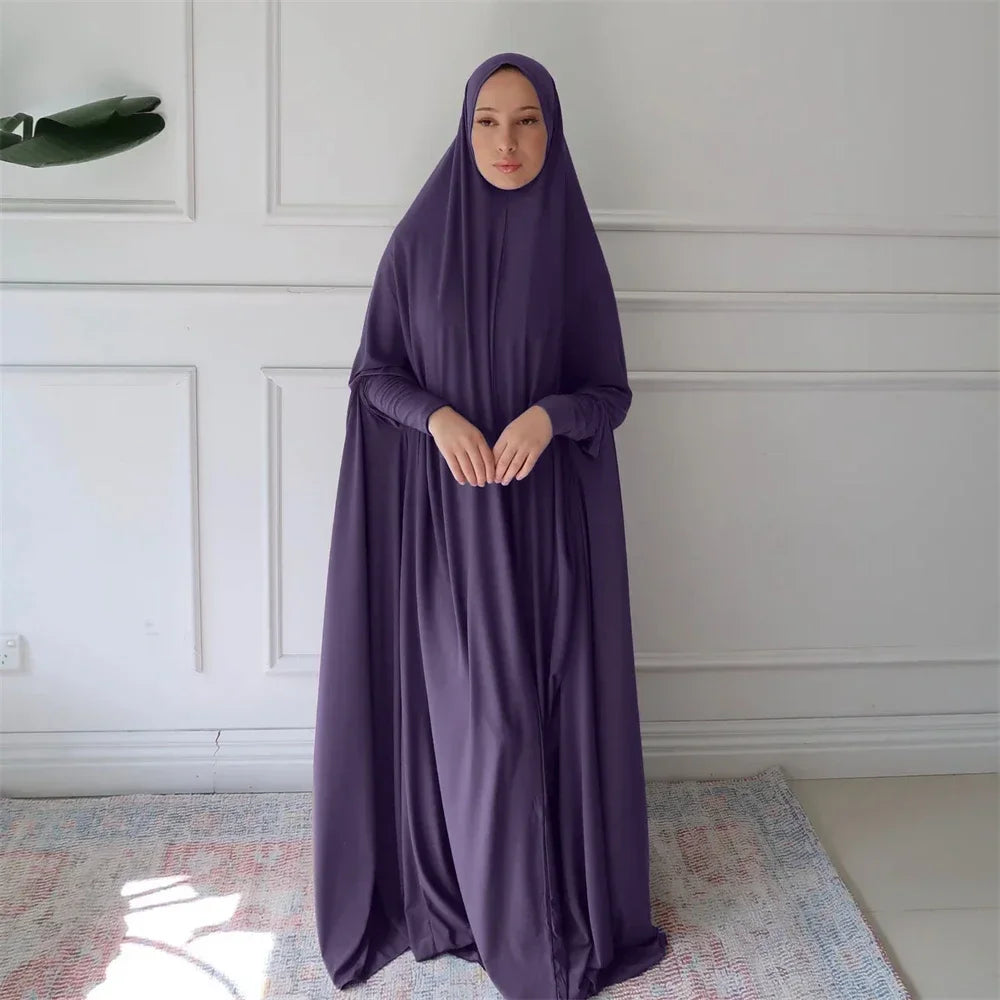 Full Cover Bat Sleeve Hooded Abaya – Pullover Prayer Gown - Coffee - S | AbayaVida