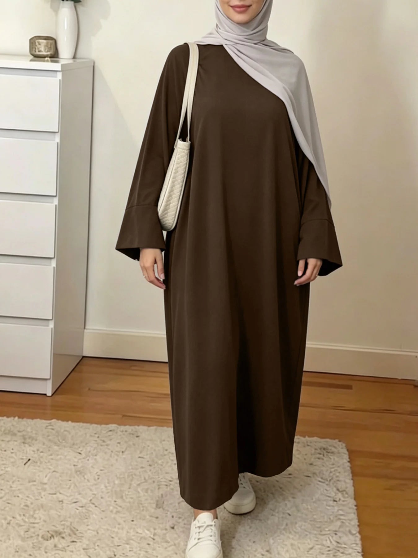 Solid Colour Maxi Abaya for Women – Loose Fit Long Sleeve Prayer Robe