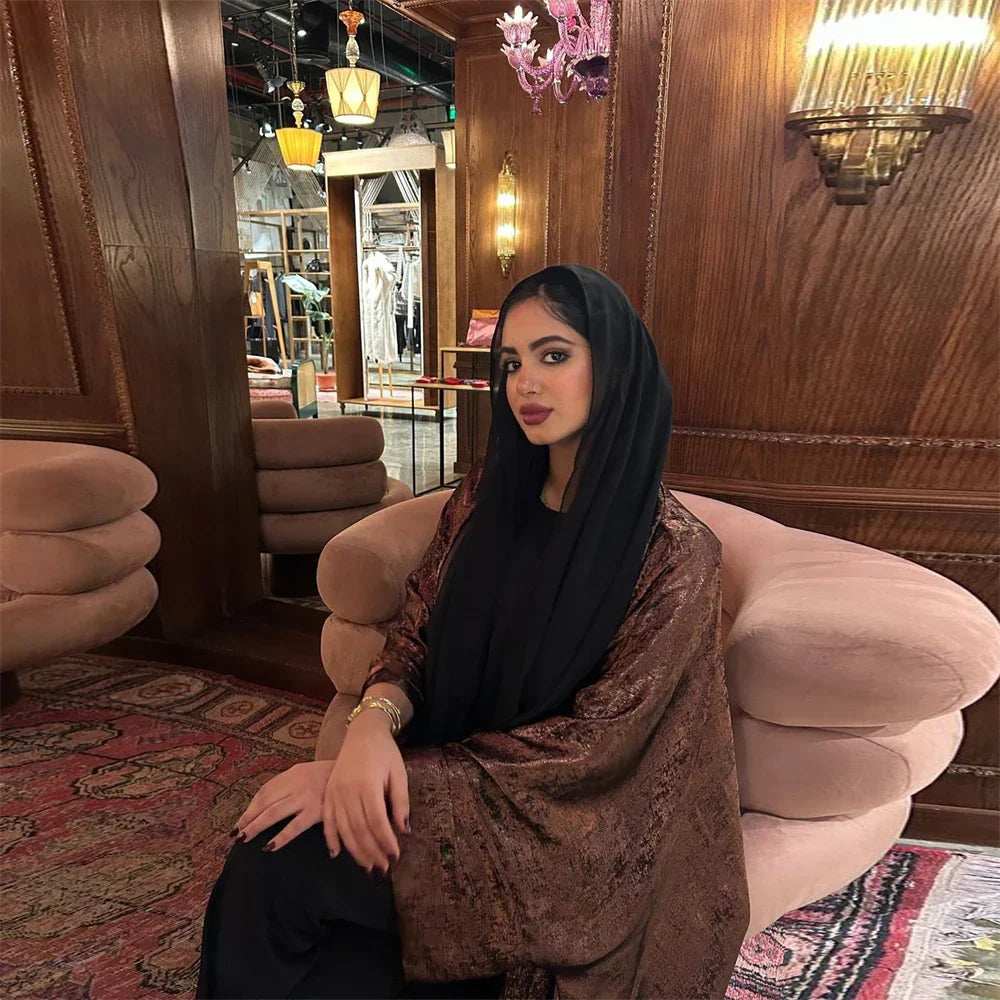 Shiny Satin Open Abaya - Abaya Vida