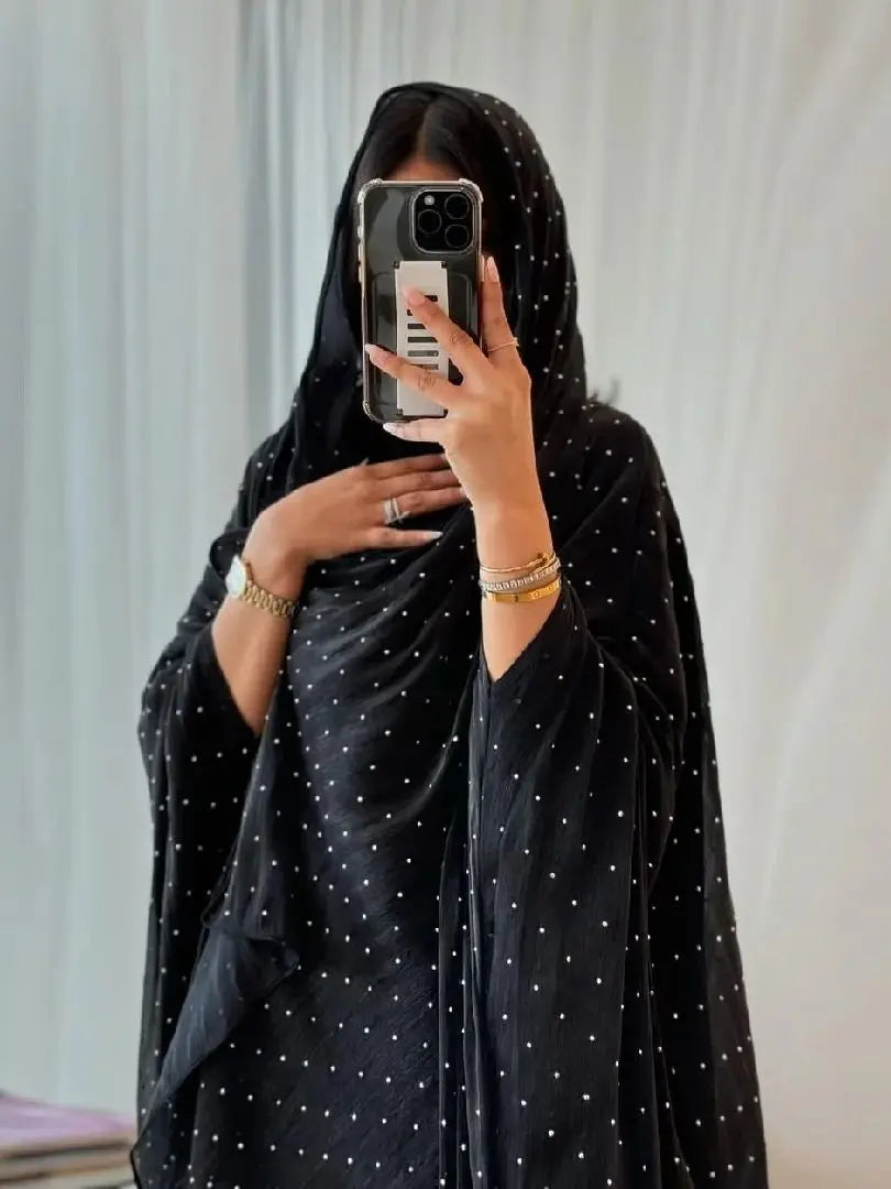 Wave Point Open Kimono Abaya – Black Layering Robe
