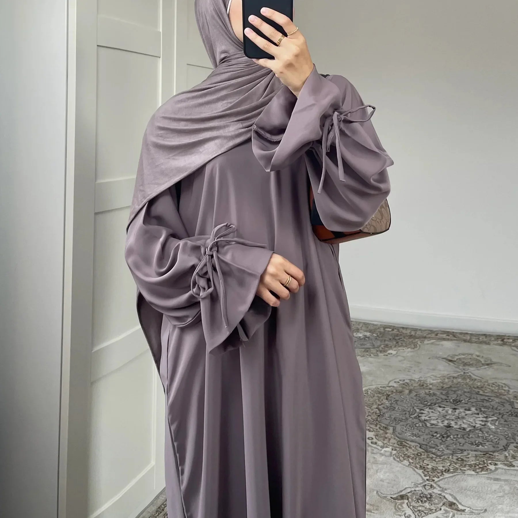 Bow Lace-Up Eid Dress – Adjustable Waist Festival Robe - Dark Pink - XL | AbayaVida