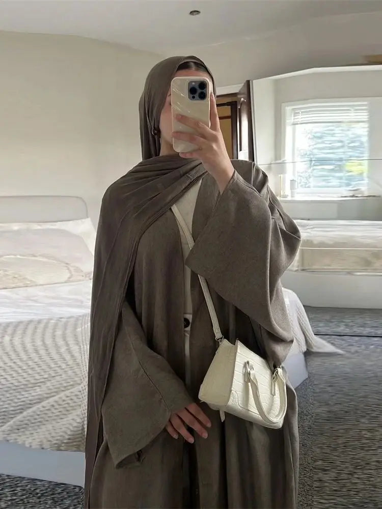 Cotton Linen Batwing Kimono Abaya for Women – Open Front Casual Cardigan Robe