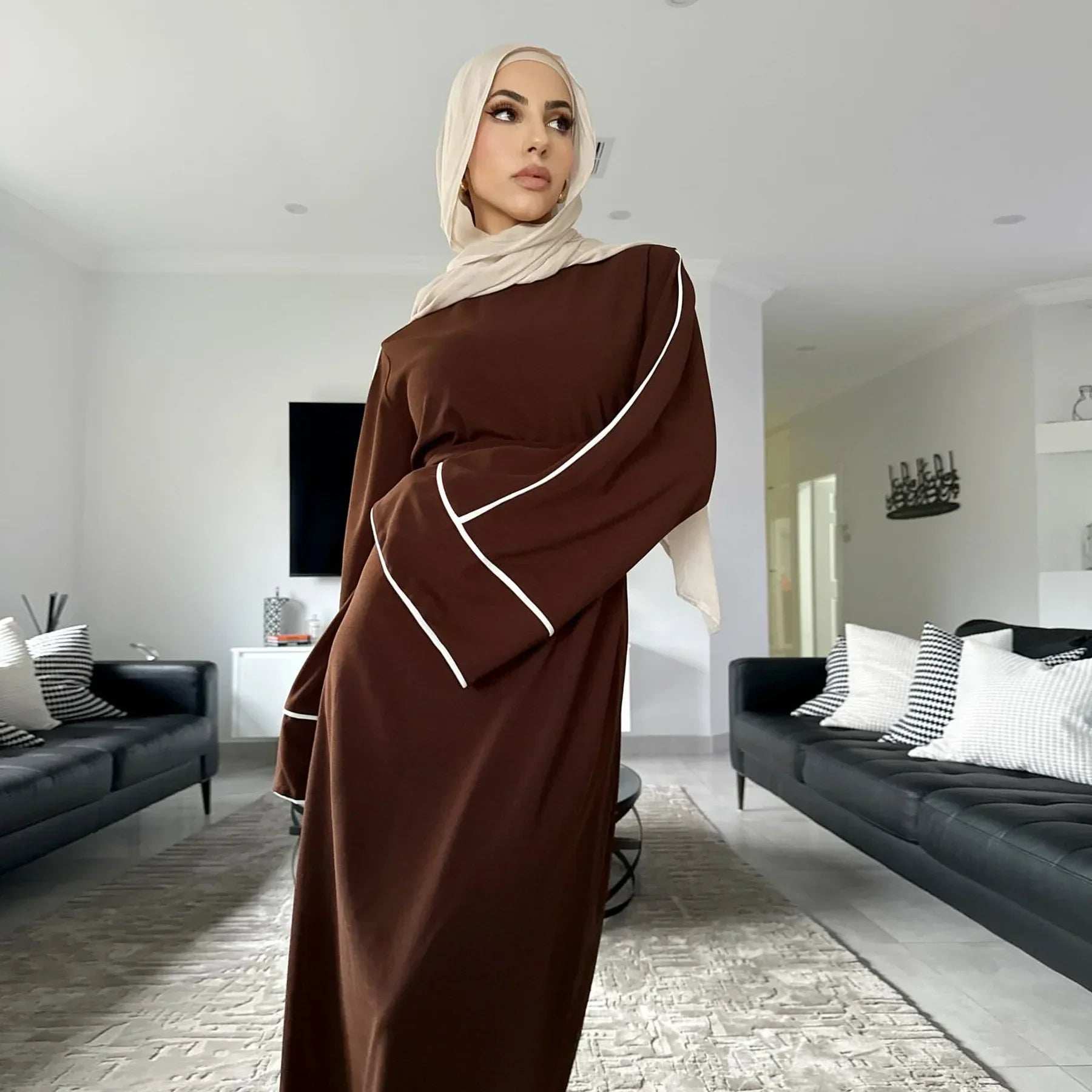 Brown Belted Abaya - Abaya Vida