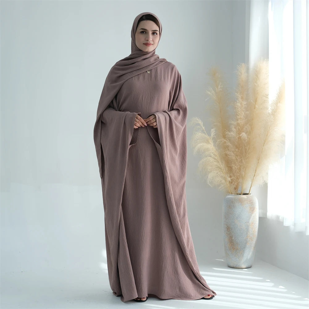 Soft Crepe Khimar Batwing Set with Hijab – Pullover Prayer Dress - Army Green with hijab - XL | AbayaVida