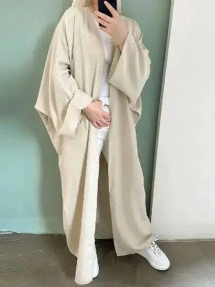 Cotton Linen Batwing Kimono Abaya for Women – Open Front Casual Cardigan Robe