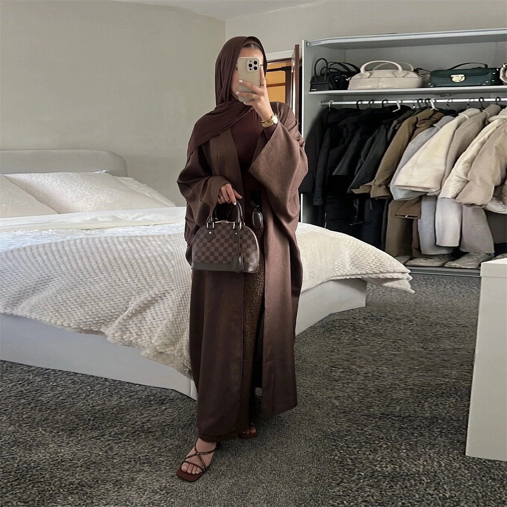 Cotton Linen Batwing Kimono Abaya for Women – Open Front Casual Cardigan Robe