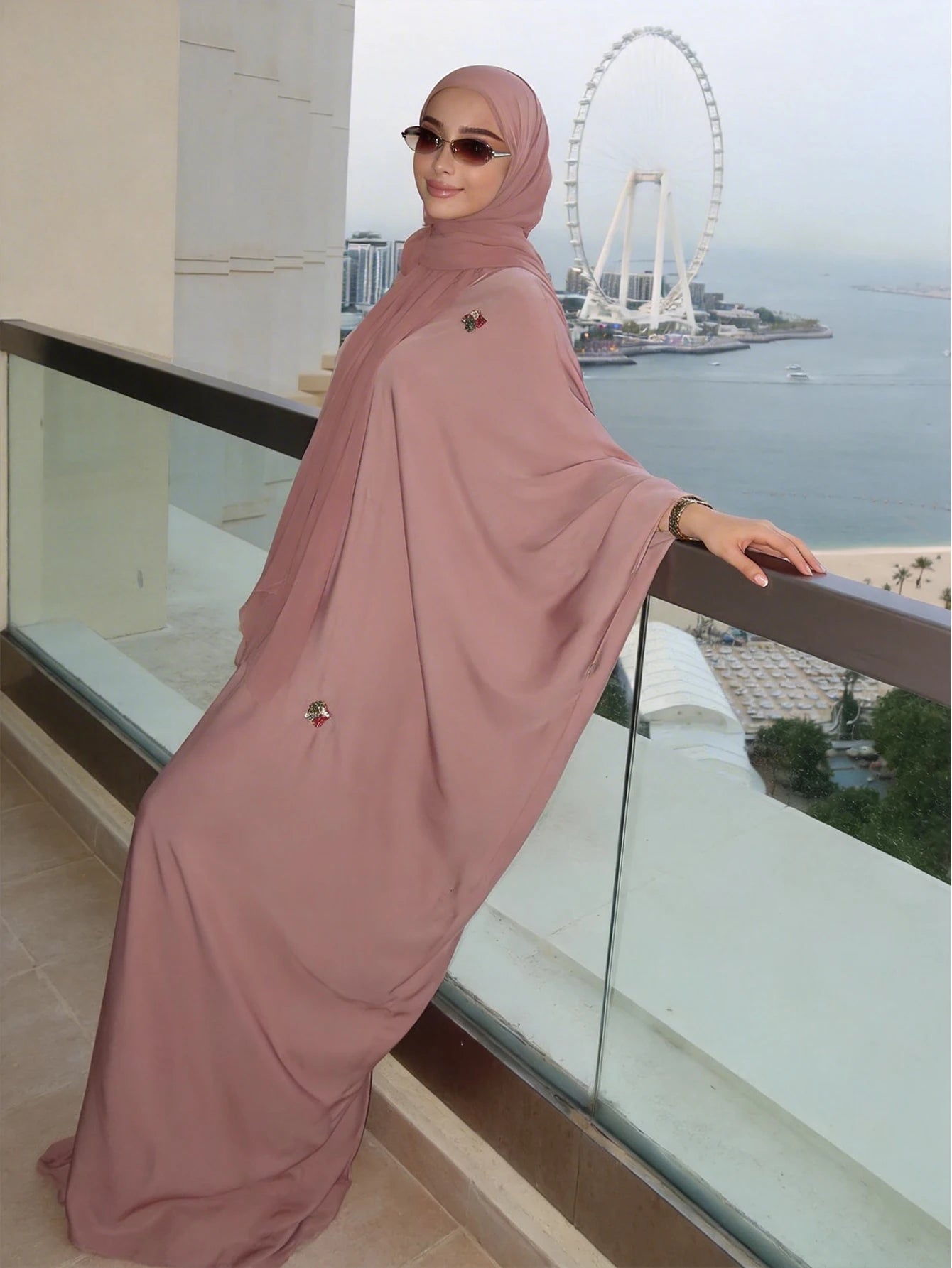 Pink Batwing Sleeve Abaya – Open Front Robe, One Size | AbayaVida