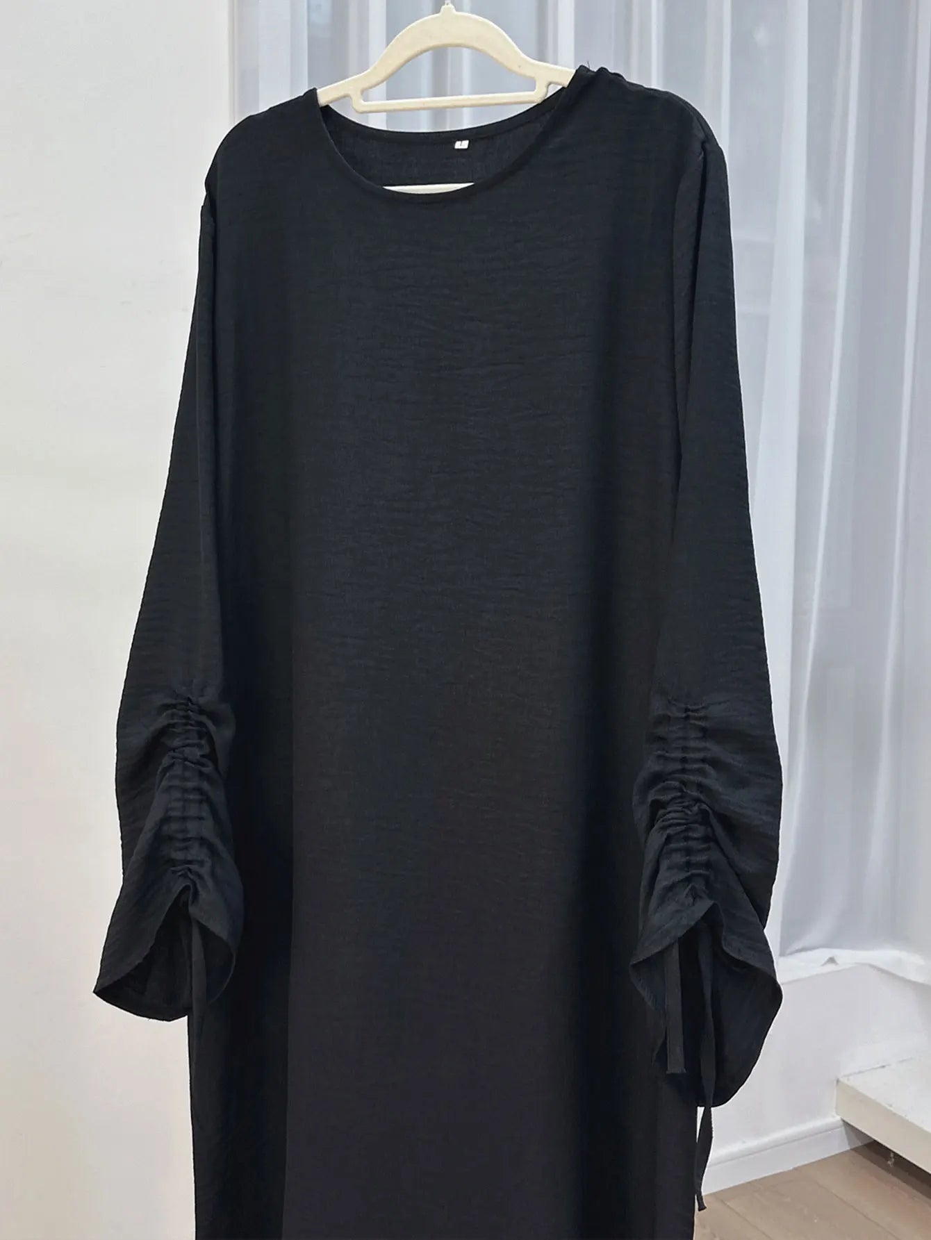 Lace-Up Sleeve Casual Robe – Closed Front Modest Dress - Coffee - XL | AbayaVida