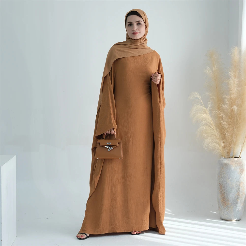 Soft Crepe Khimar Batwing Set with Hijab – Pullover Prayer Dress - Taro with hijab - XL | AbayaVida