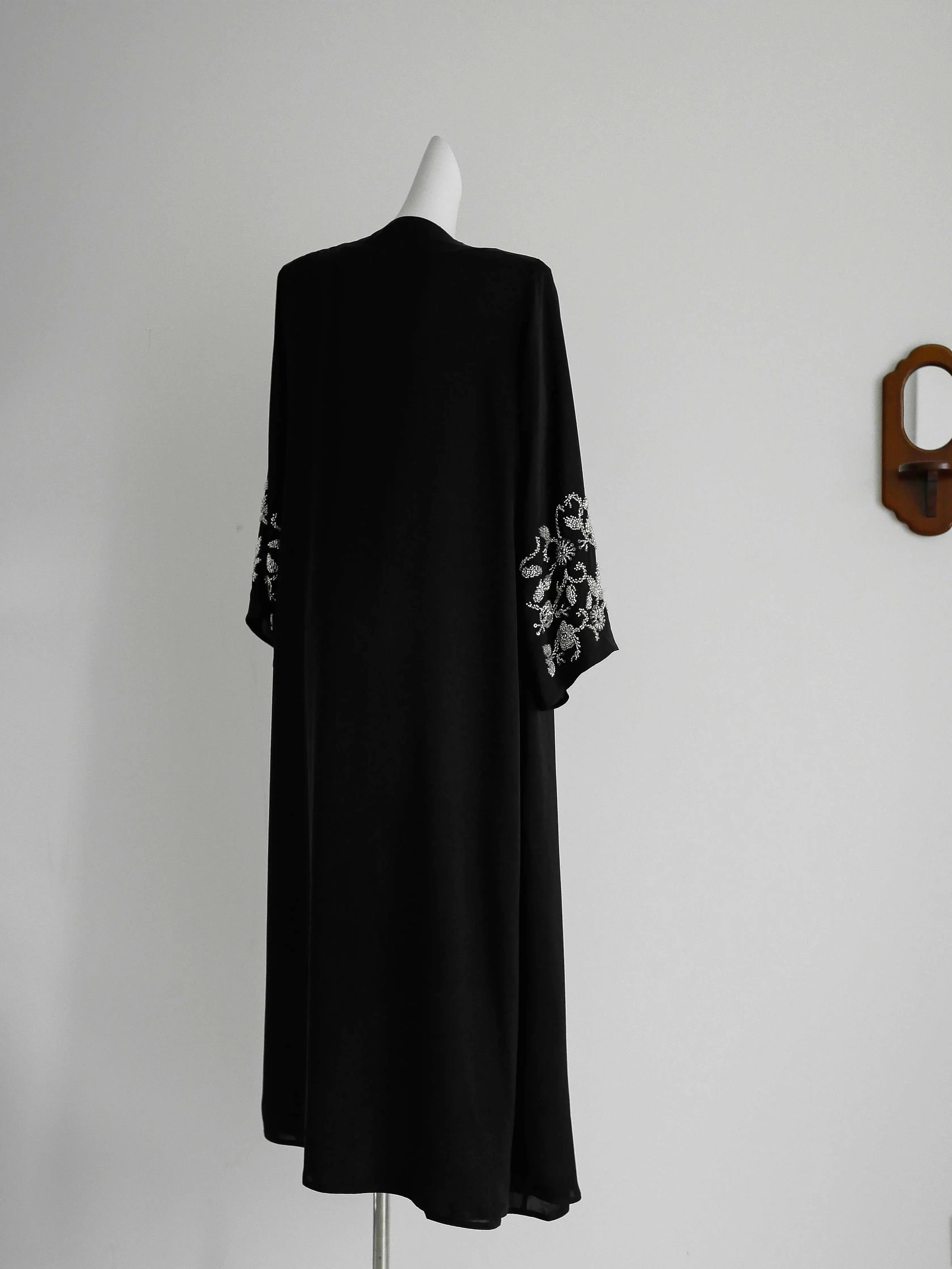 Beaded Luxury Abaya – Gold Embroidered Black Maxi Abaya -  Silver / S -  Abaya Vida