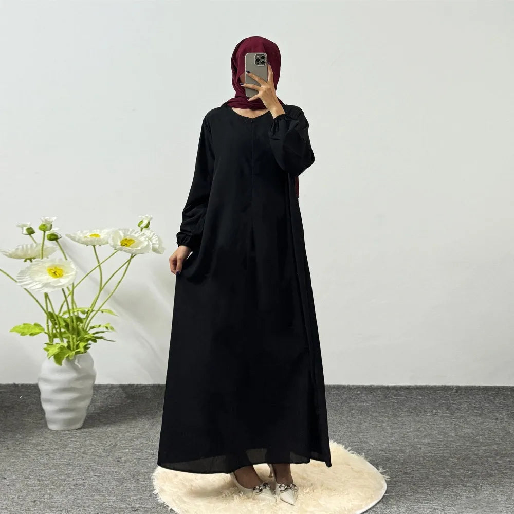 Printed Floral Maxi Prayer Dress – Side Pocket Robe - Dark Green | AbayaVida