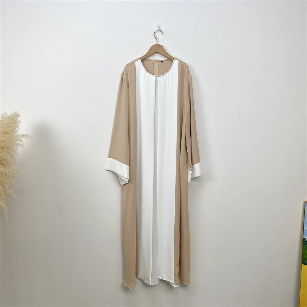 Luxury Splicing Faux Two-Piece Abaya – Zip Front Colour-Block Robe
