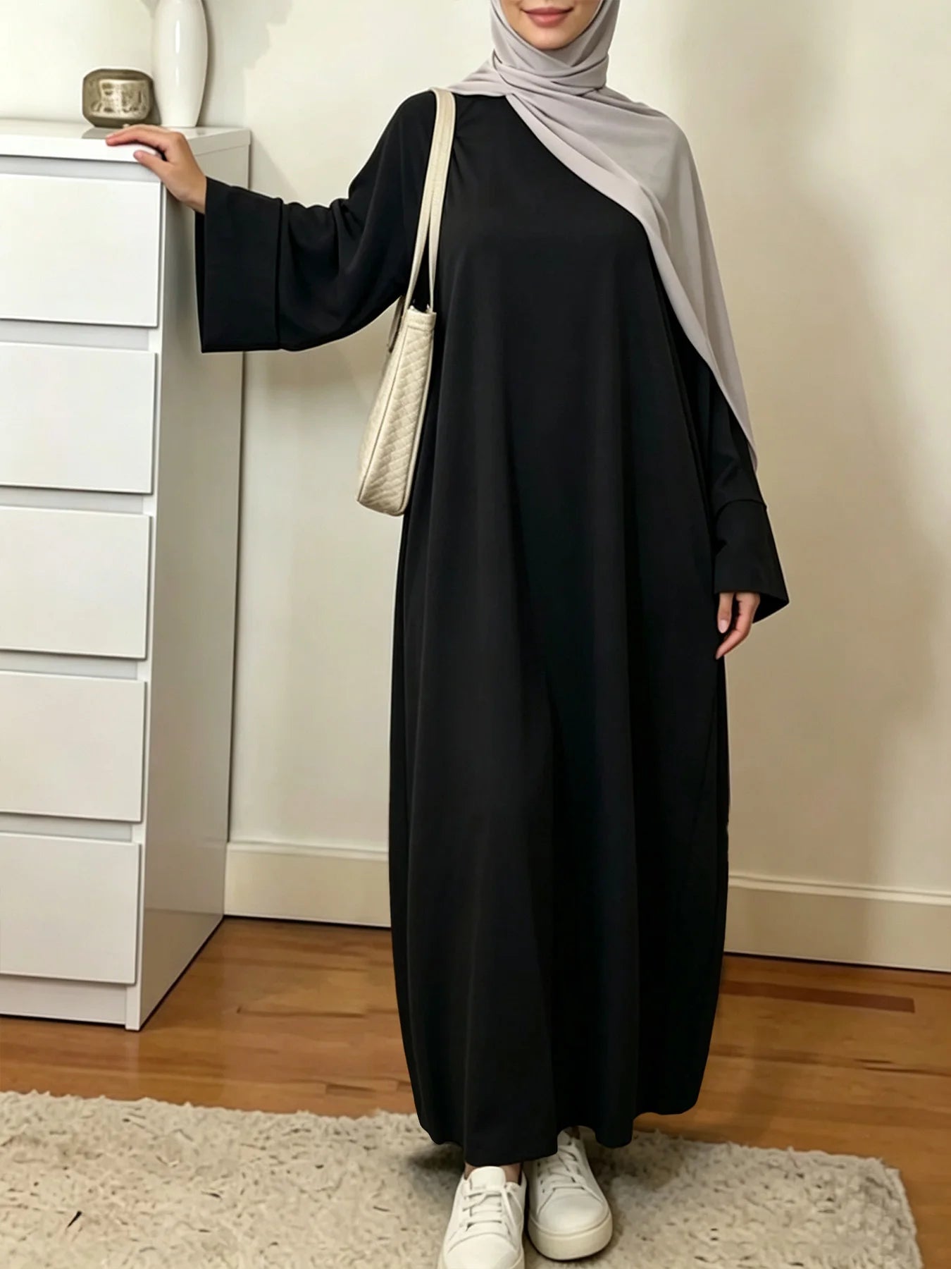Solid Colour Maxi Abaya for Women – Loose Fit Long Sleeve Prayer Robe