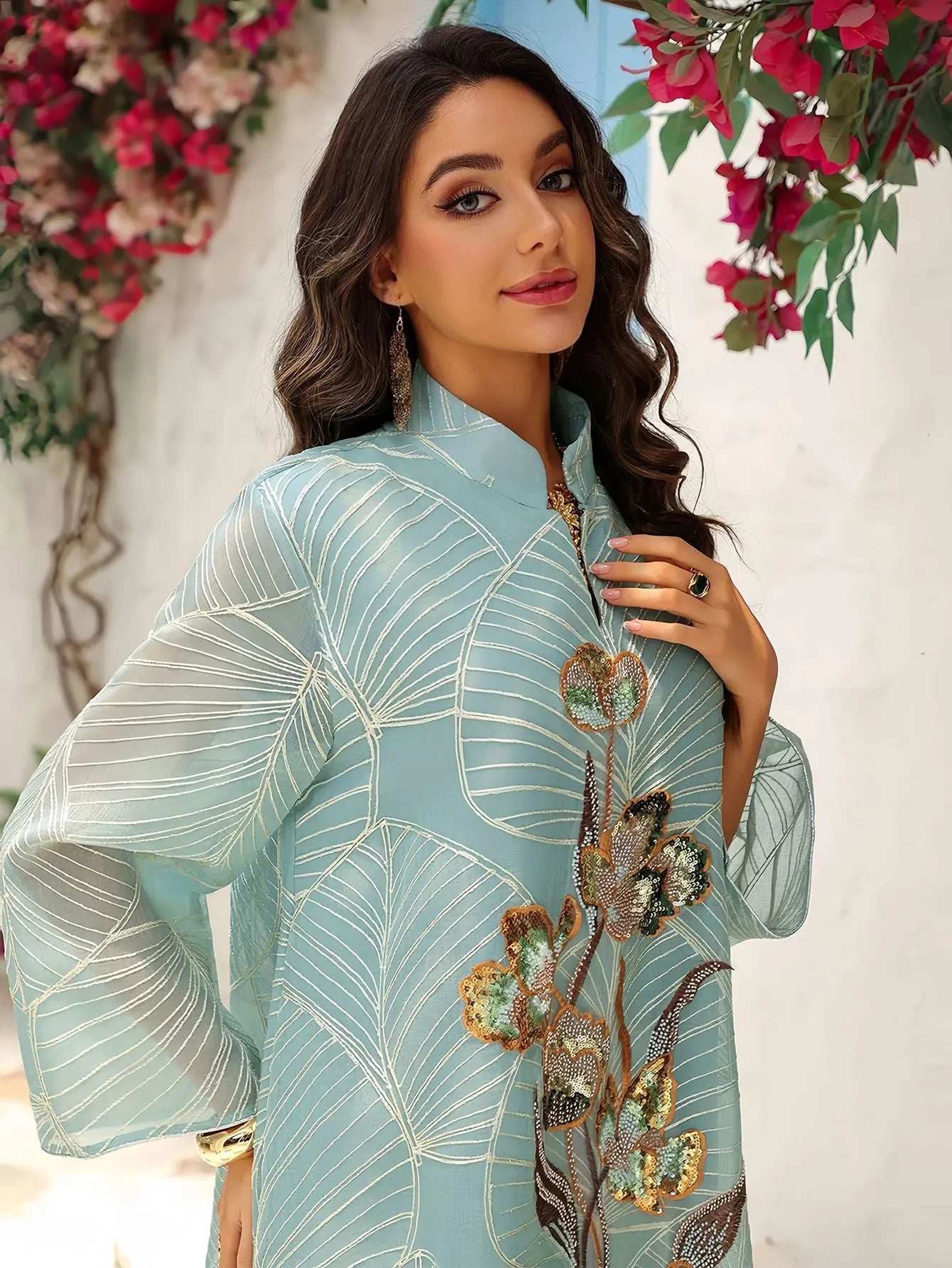 Off-White Embroidered Abaya - Abaya Vida