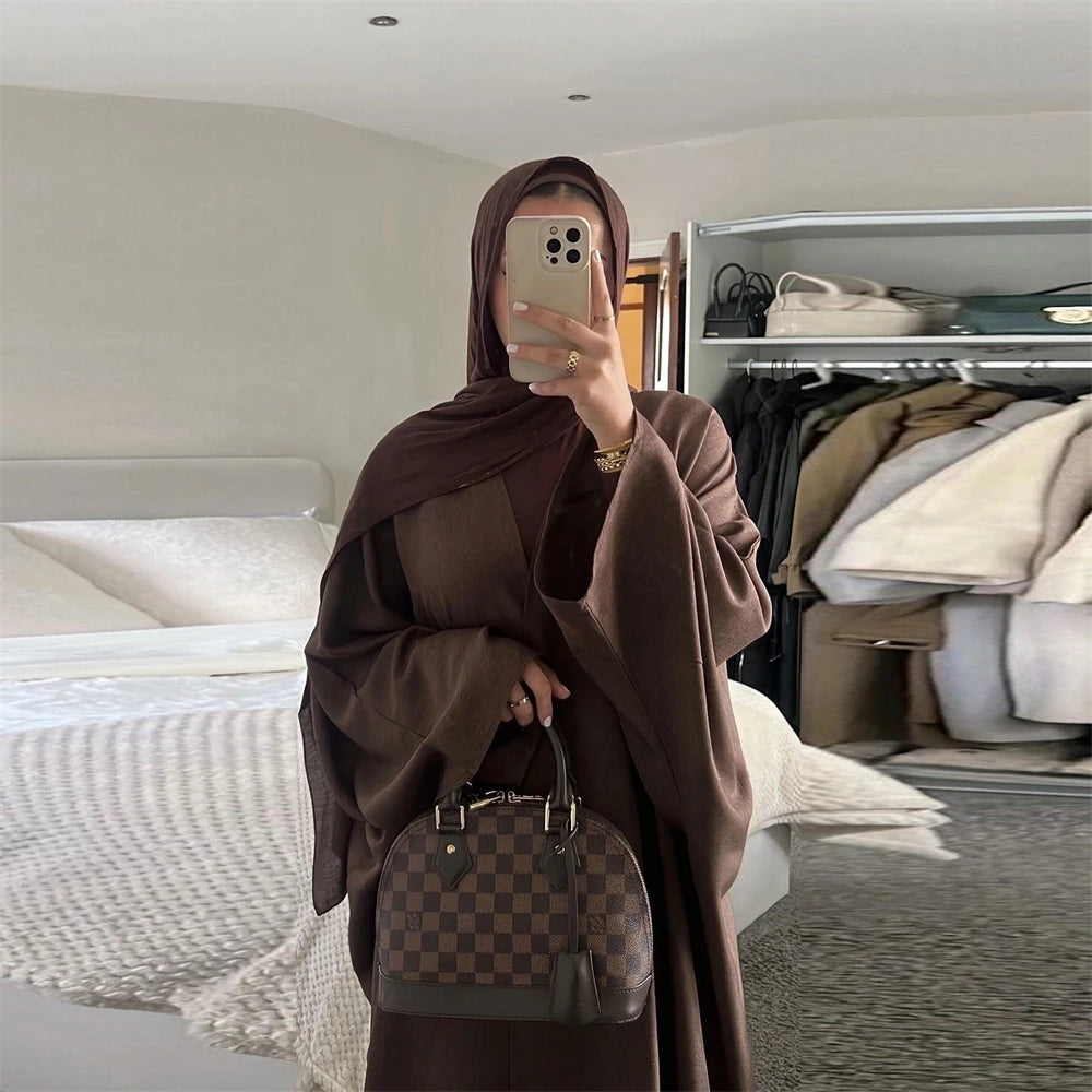 Cotton Linen Batwing Kimono Abaya for Women – Open Front Casual Cardigan Robe