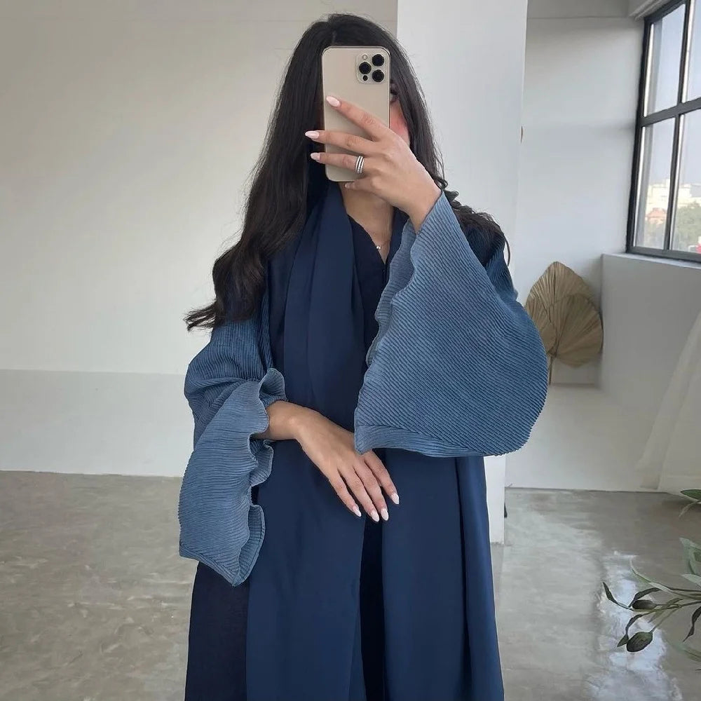 Ramadan Open Abaya – Jewel Tone Robe with Patch Detailing