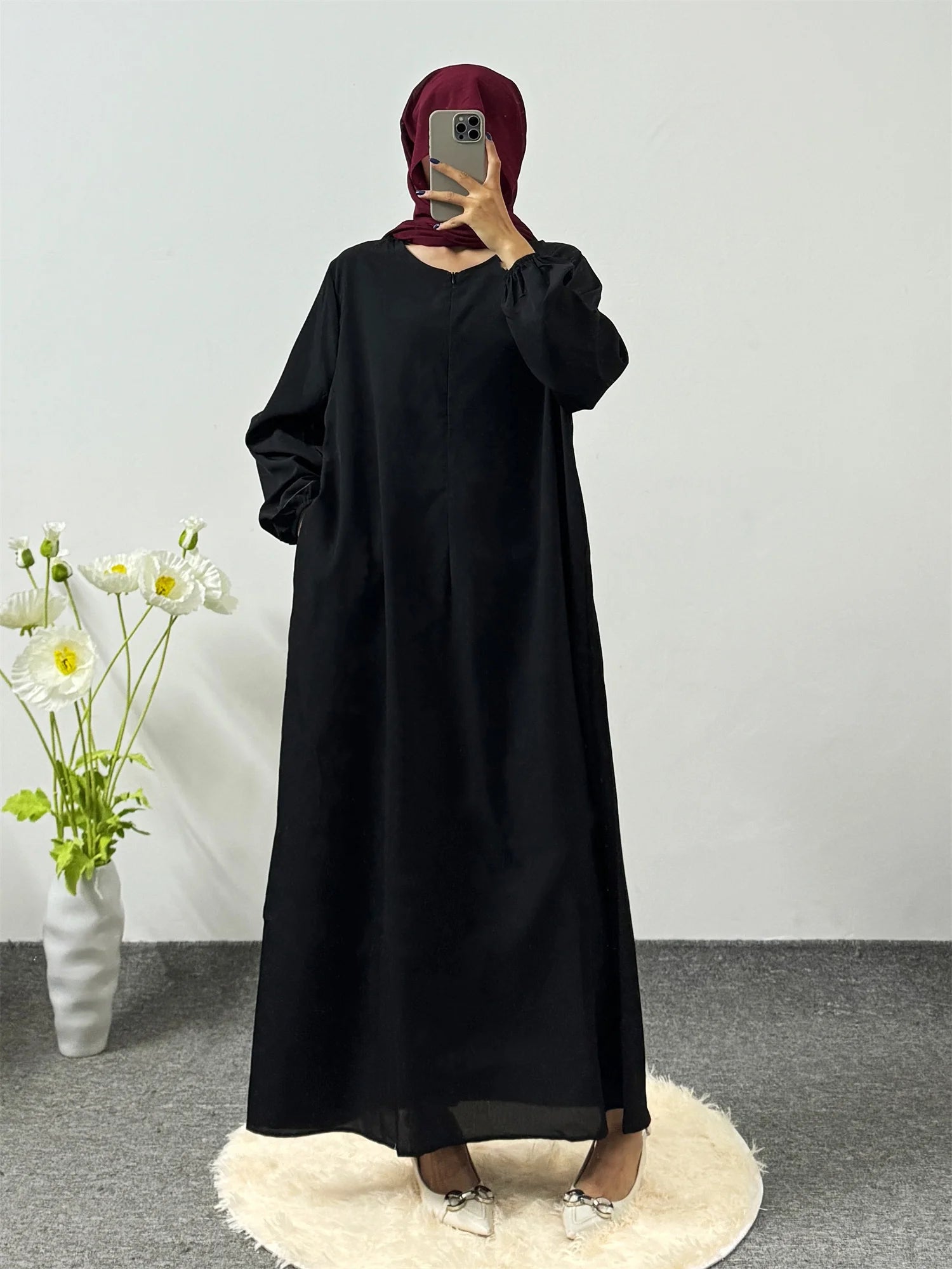 Printed Floral Maxi Prayer Dress – Side Pocket Robe | AbayaVida
