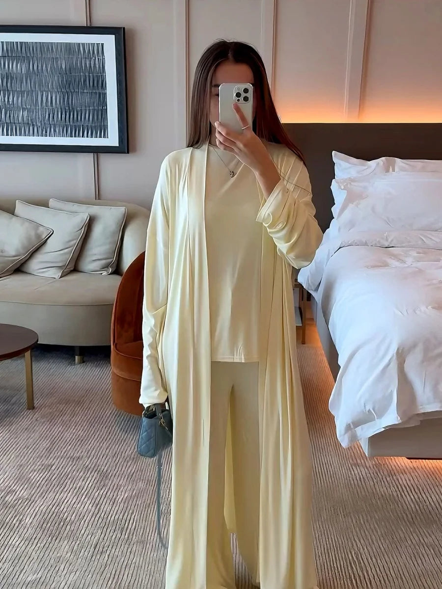 Dubai Three-Piece Abaya Set – Cardigan, Top & Trousers Coordinated Outfit